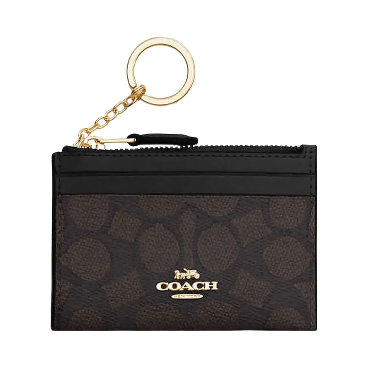 Coach Mini Skinny Id Case In Signature Canvas Signature Canvas-Gold-Walnut-Black