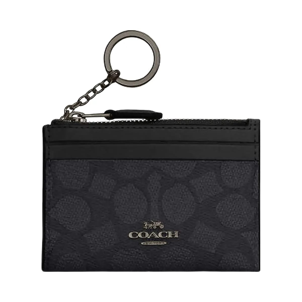 Coach Mini Skinny Id Case In Signature Canvas Signature Canvas-Gunmetal-Charcoal-Black