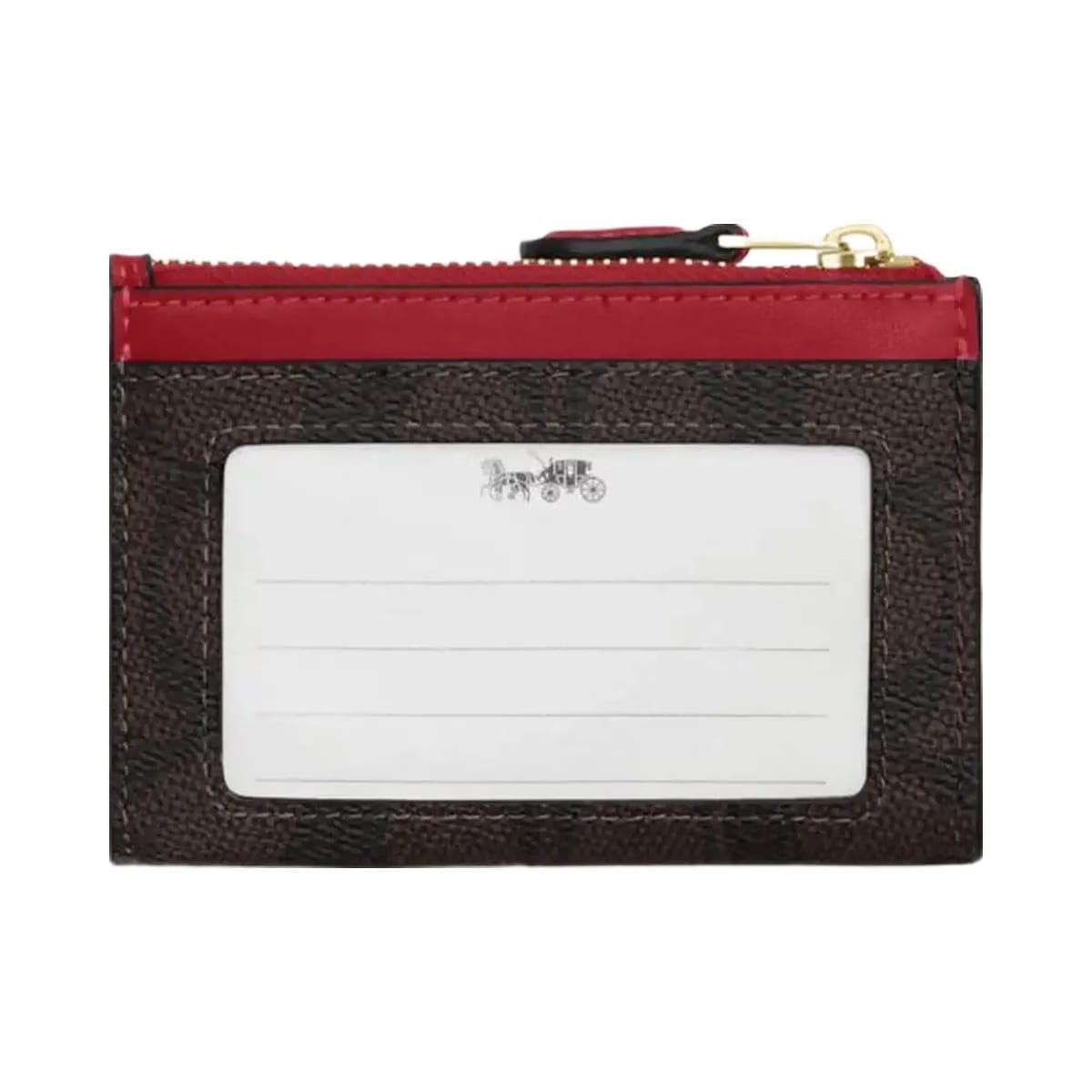 Coach Mini Skinny Id Case In Signature Canvas Signature Canvas-Im-Walnut-True Red