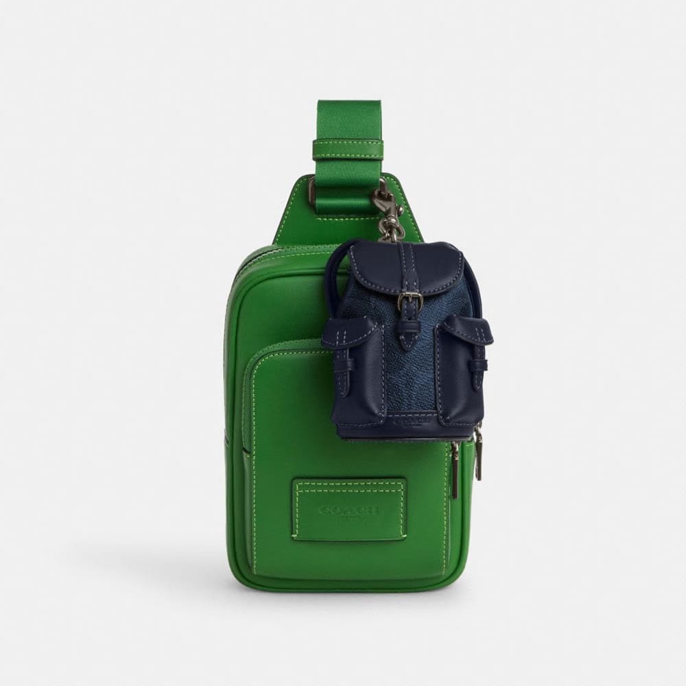 Coach Mini Warner Backpack Bag Charm In Signature Canvas Signature Canvas-Gunmetal-Denim-Midnight Navy
