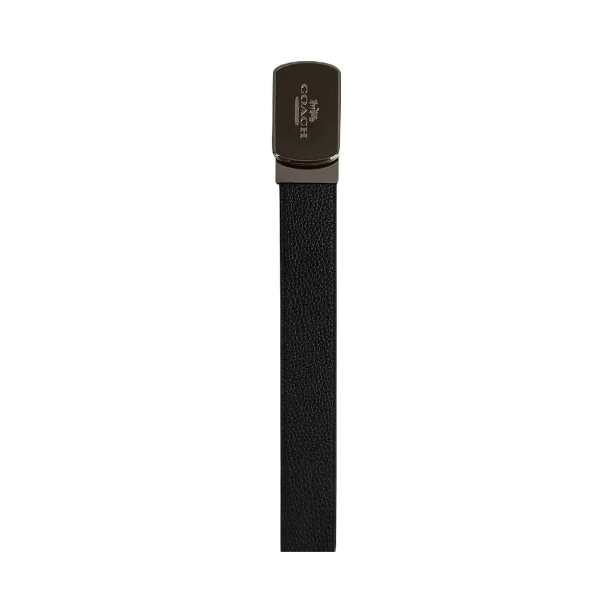 Coach Plaque Buckle Cut To Size Reversible Belt, 38 Mm Pebbled Leather-Gunmetal-Black-Dark Saddle