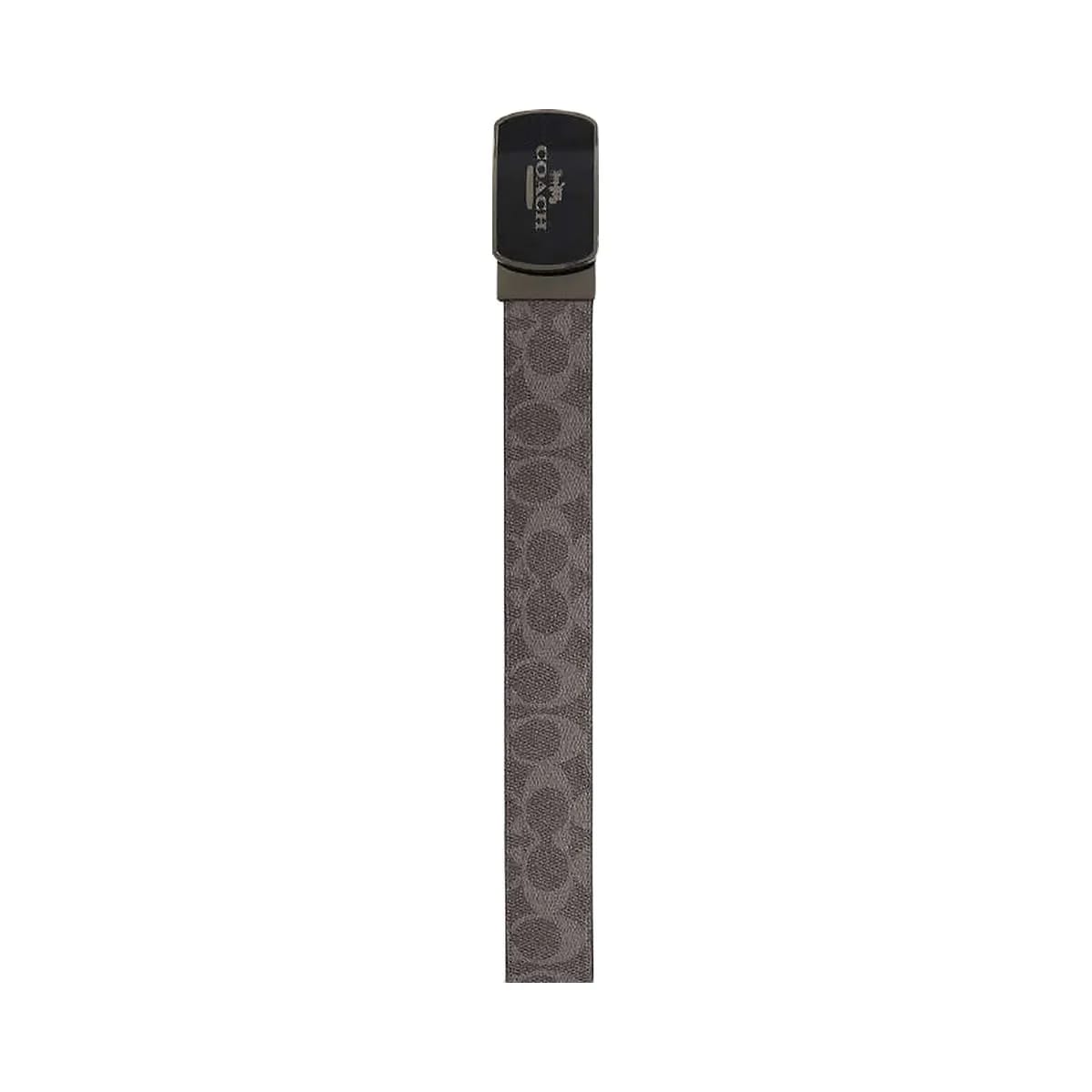 Coach Plaque Buckle Cut To Size Reversible Belt, 38 Mm Signature Canvas-Qb-Grey-Charcoal