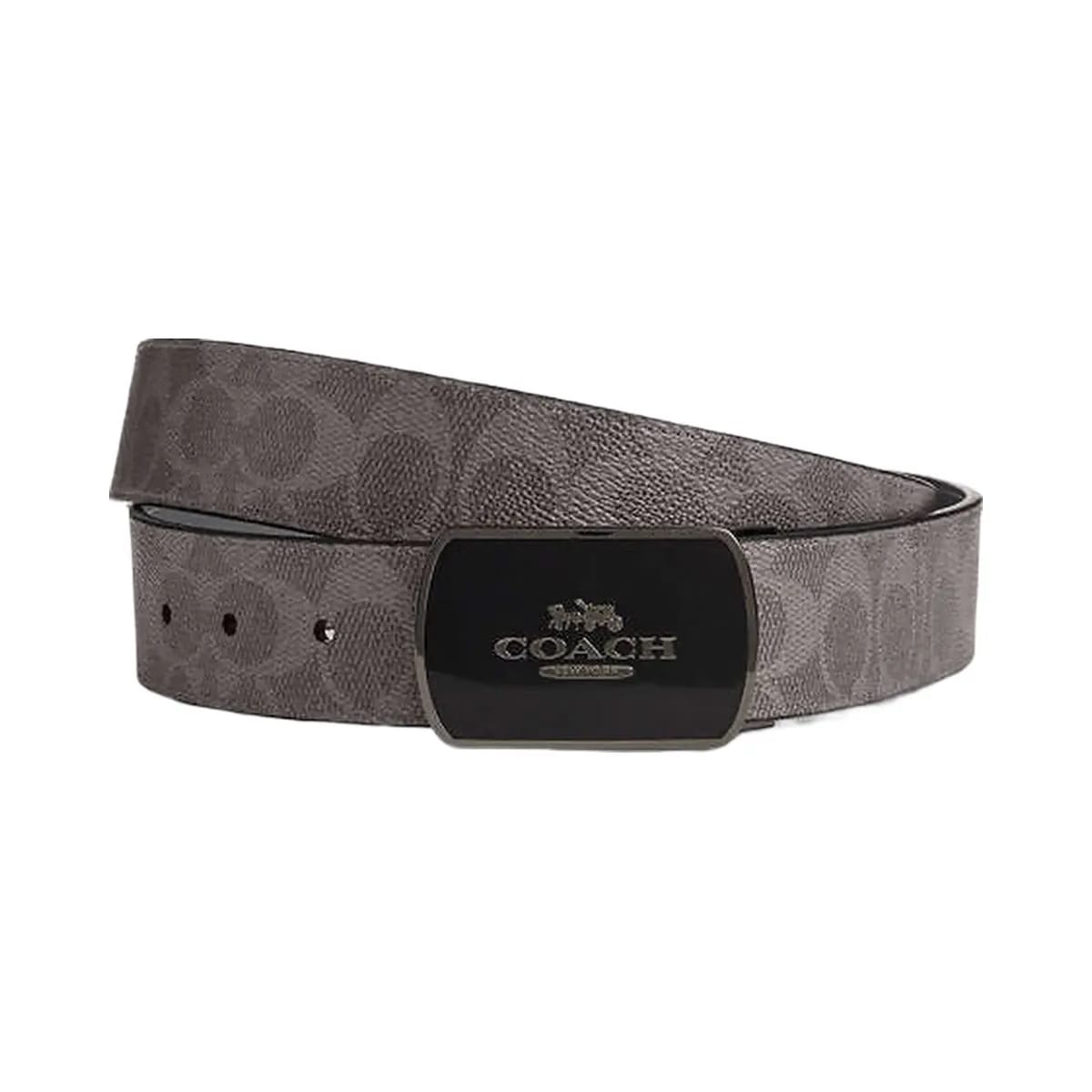 Coach Plaque Buckle Cut To Size Reversible Belt, 38 Mm Signature Canvas-Qb-Grey-Charcoal