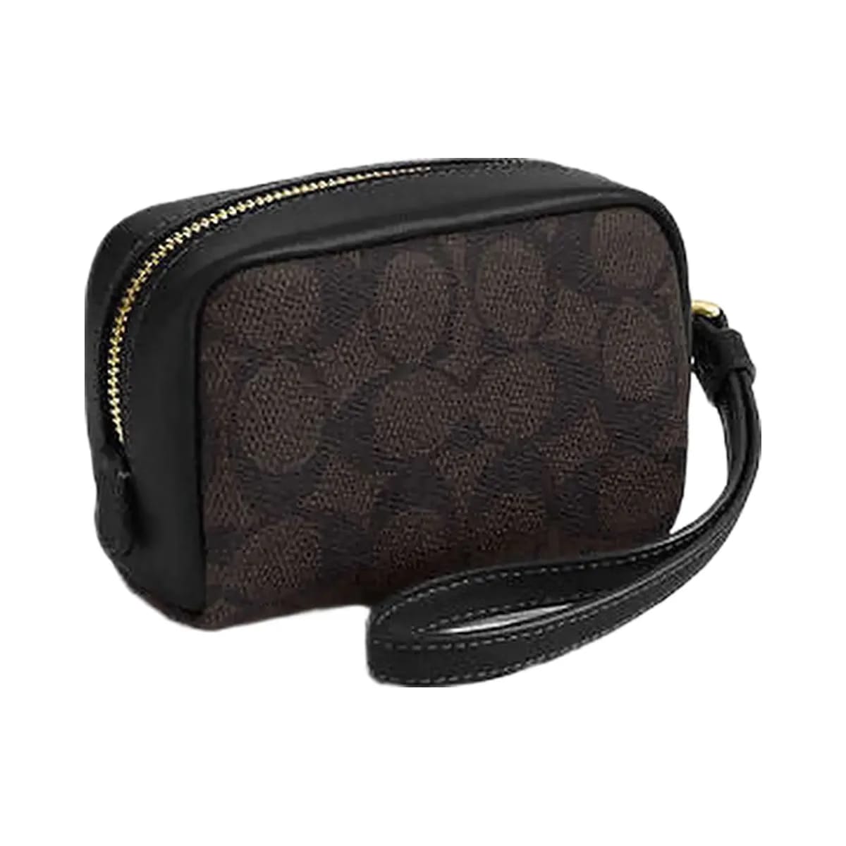 Coach Pouch Wristlet In Signature Canvas Signature Canvas-Gold-Walnut-Black