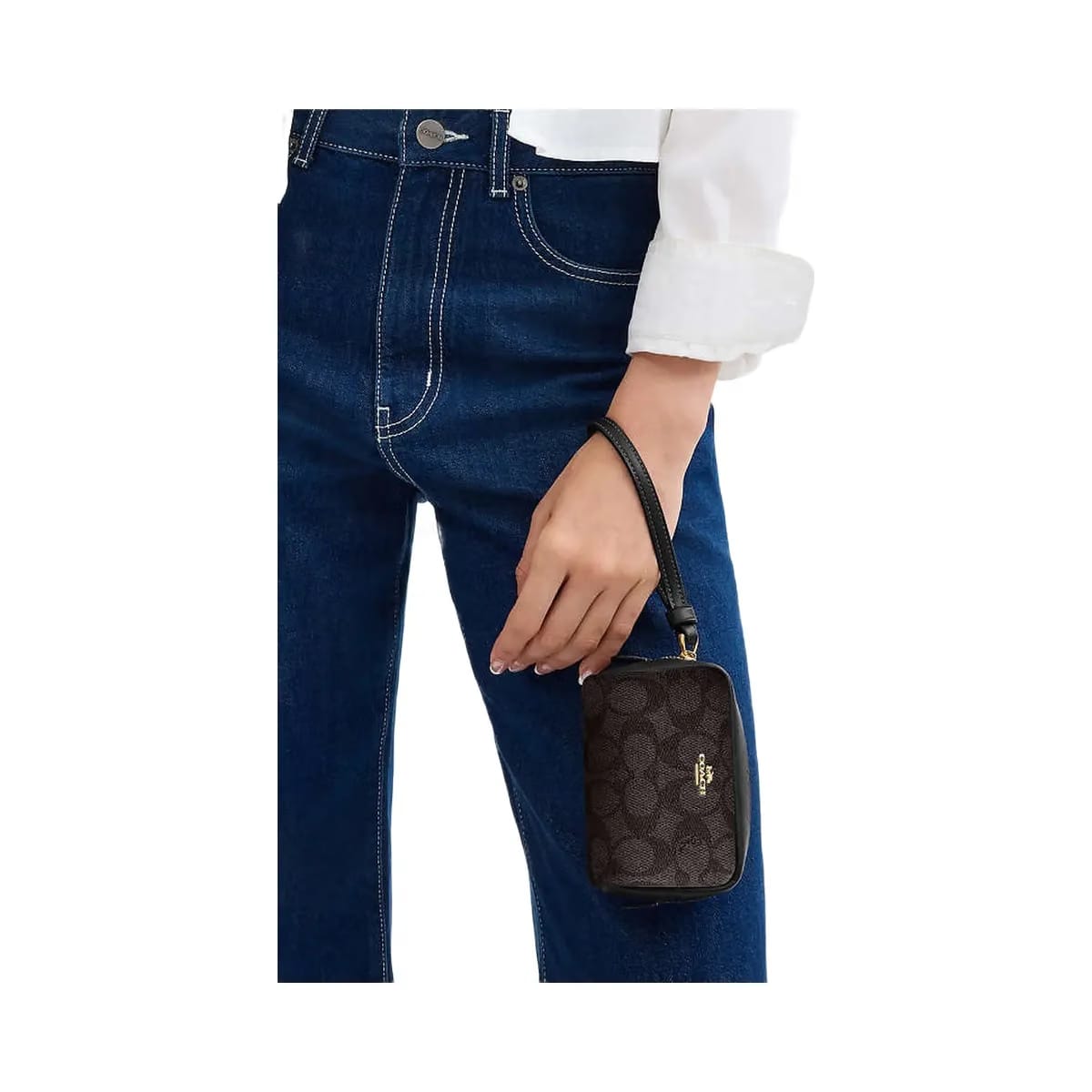 Coach Pouch Wristlet In Signature Canvas Signature Canvas-Gold-Walnut-Black