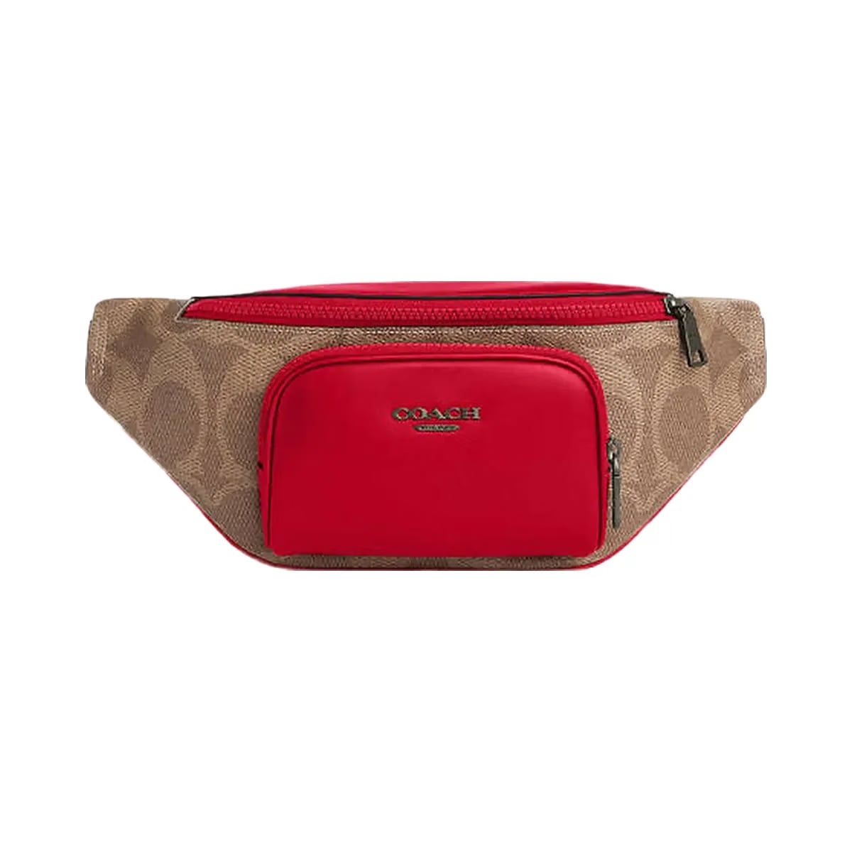 Coach Racer Small Belt Bag In Maxi Signature Canvas Qb-Tan-Bold Red
