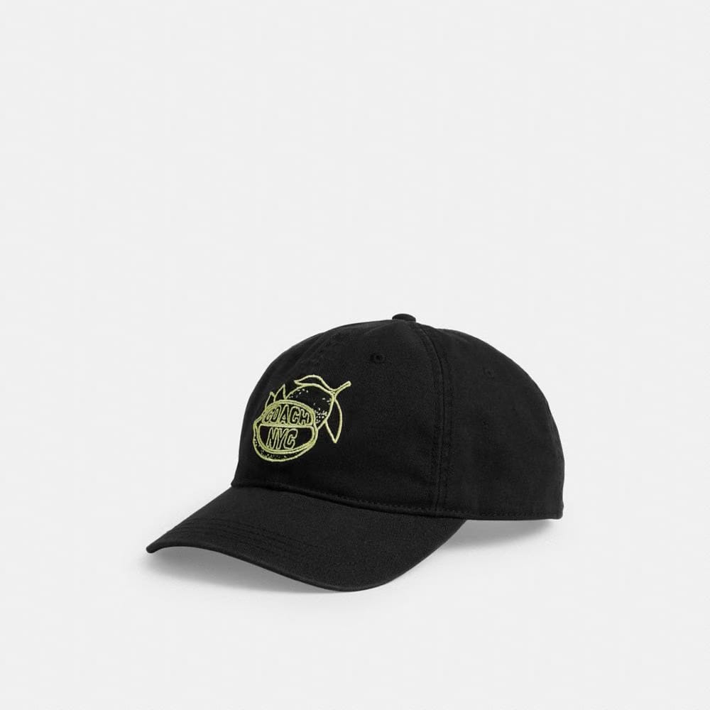 Coach Retro Sliced Lemon Print Baseball Hat Black Yellow