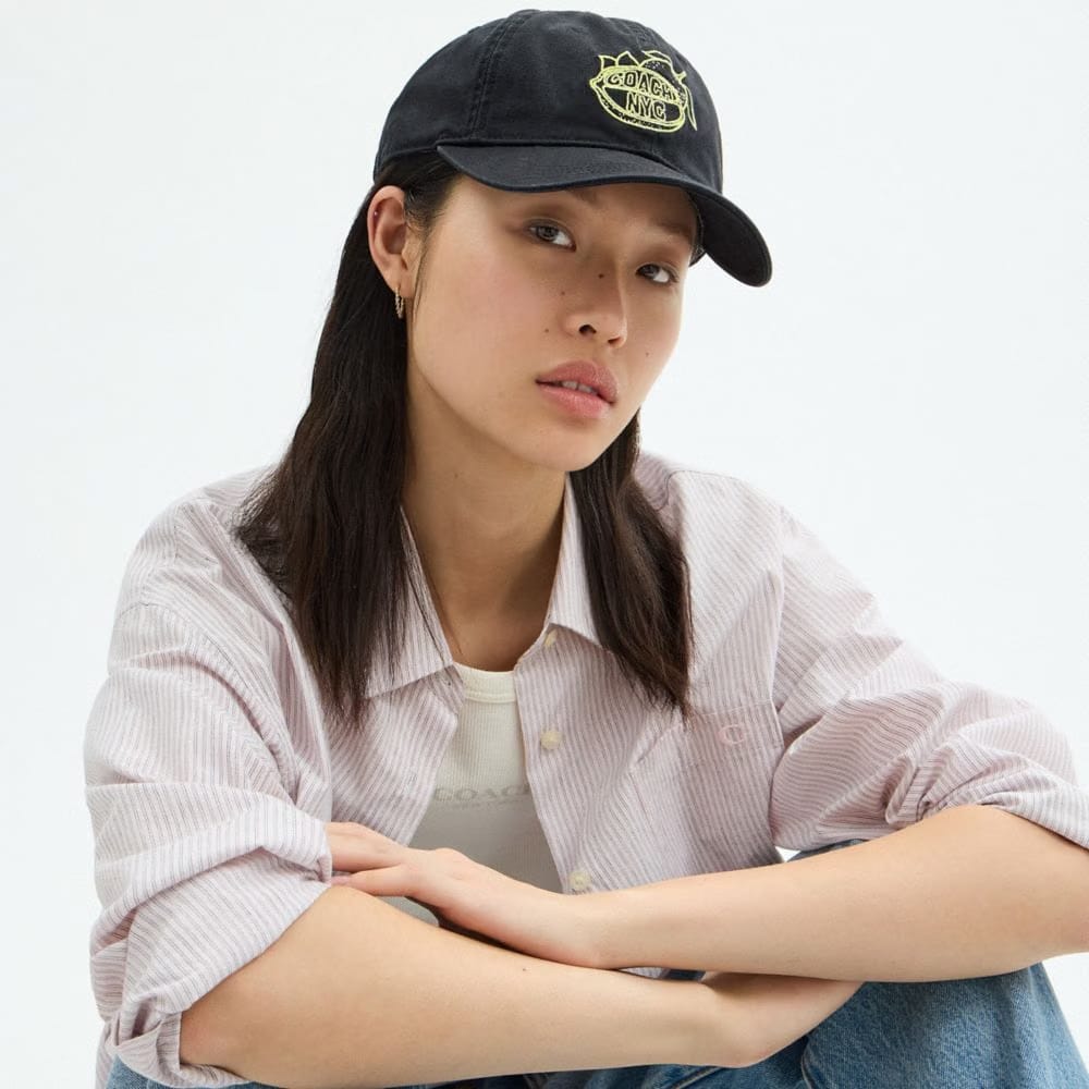 Coach Retro Sliced Lemon Print Baseball Hat Black Yellow