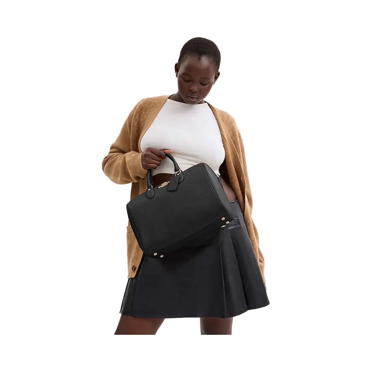 Coach Rowan Large Satchel Bag Pebbled Leather-Gold-Black
