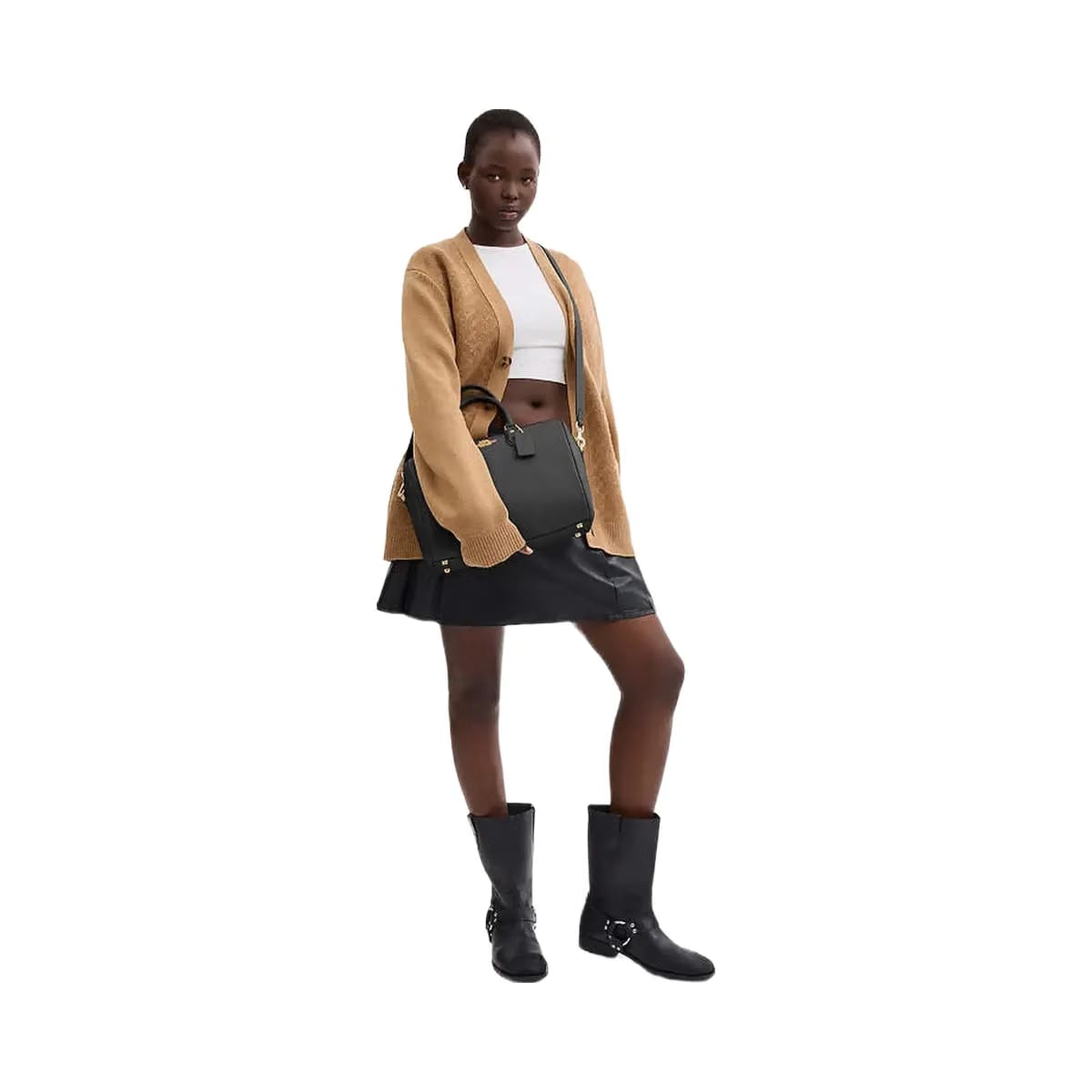 Coach Rowan Large Satchel Bag Pebbled Leather-Gold-Black