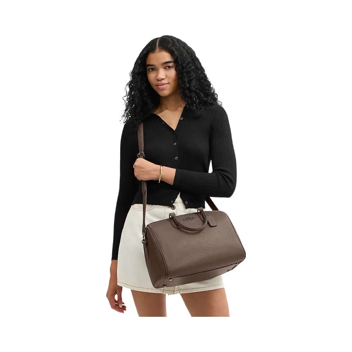Coach Rowan Large Satchel Bag Pebbled Leather-Qb-Dark Stone