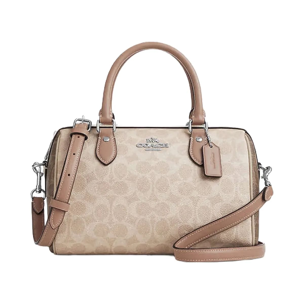 Coach Rowan Satchel Bag In Blocked Signature Canvas Signature Canvas-Silver-Sand-Taupe Multi