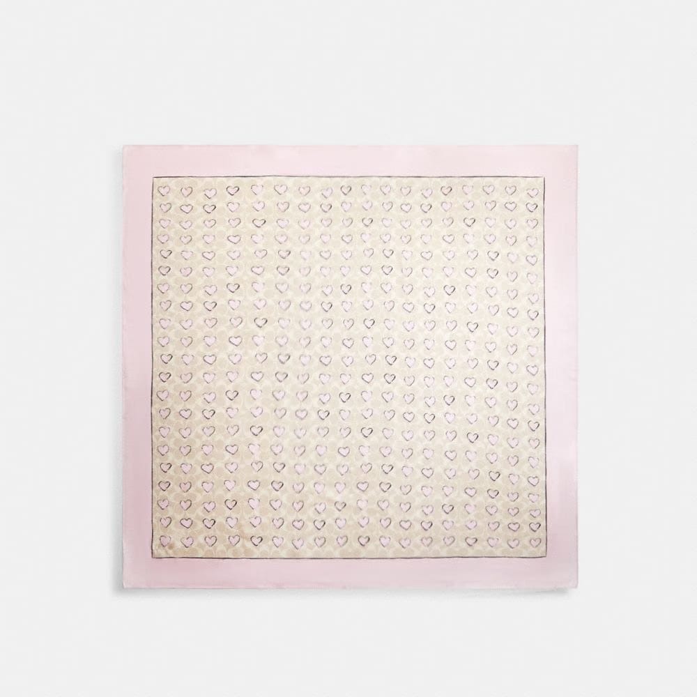 Coach Signature Doodle Heart Print Silk Square Scarf Sand-Pink