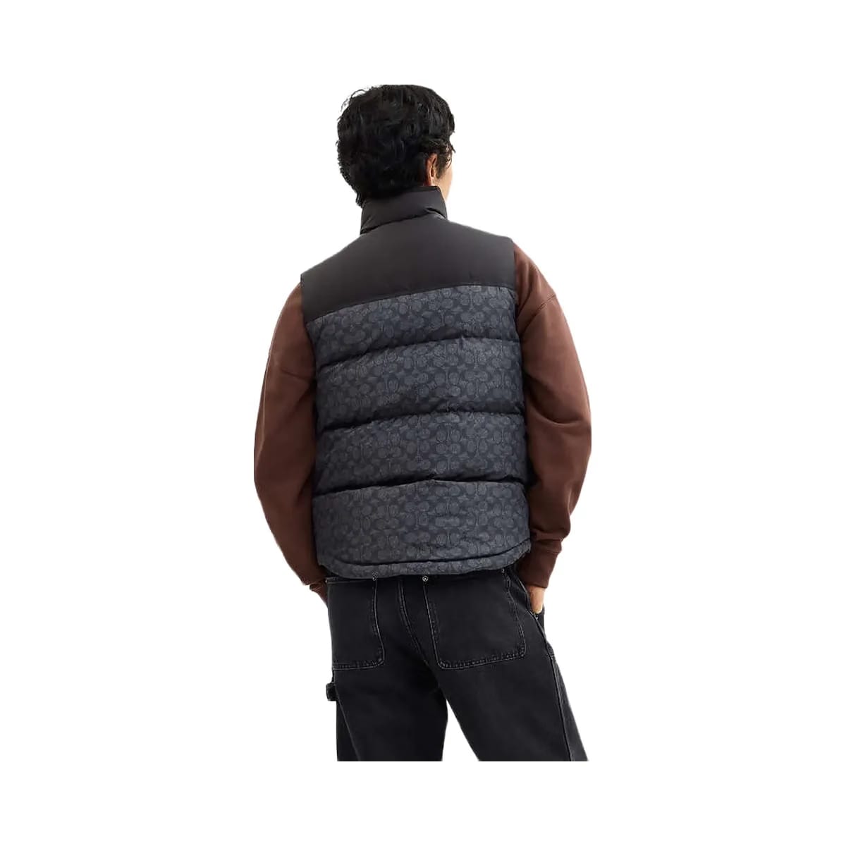 Coach Signature Down Vest In Recycled Polyester Charcoal Signature