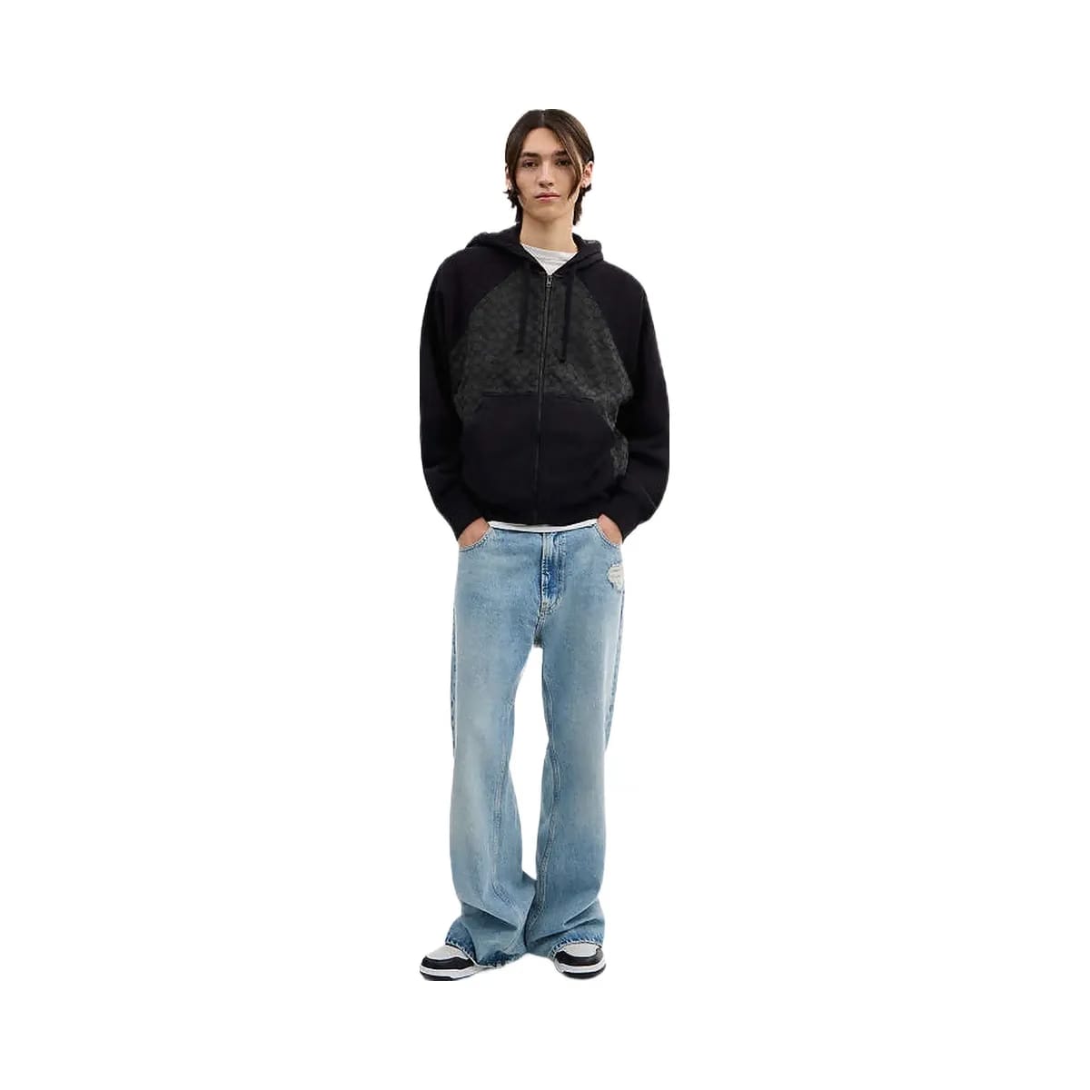 Coach Signature Full Zip Hoodie In Organic Cotton Charcoal Signature