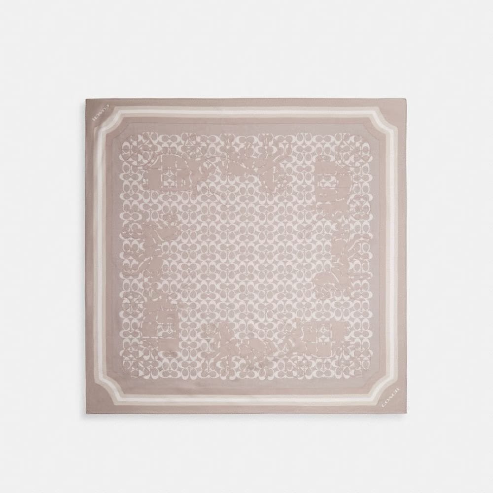 Coach Signature Horse And Carriage Print Silk Square Scarf Grey Birch