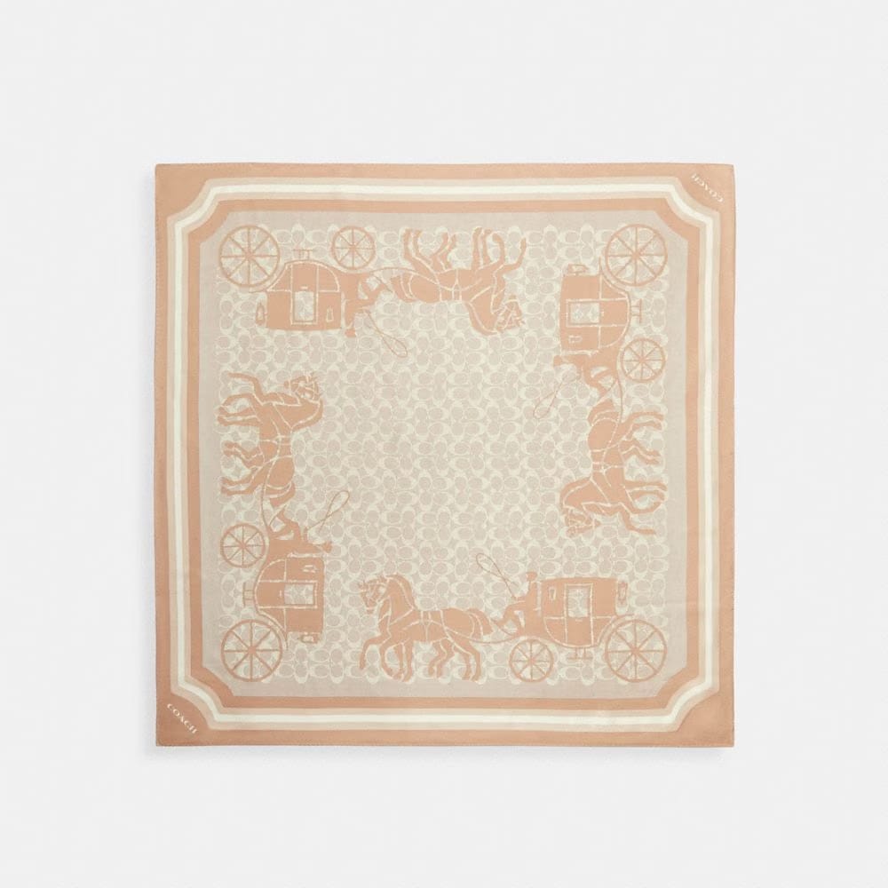 Coach Signature Horse And Carriage Print Silk Square Scarf Taupe