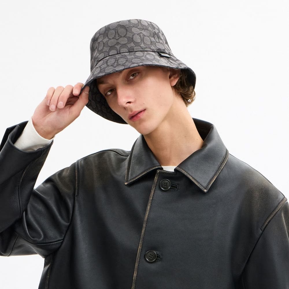 Coach Signature Jacquard Bucket Hat Charcoal