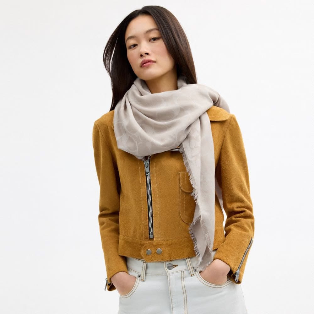 Coach Signature Oversized Square Scarf Oatmeal