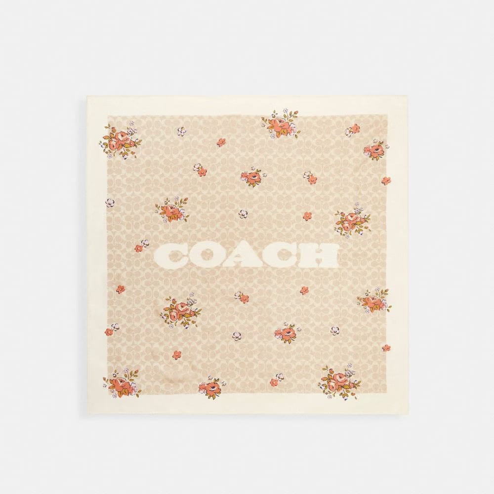 Coach Signature Spring Blossom Print Silk Square Scarf Sand-Pink