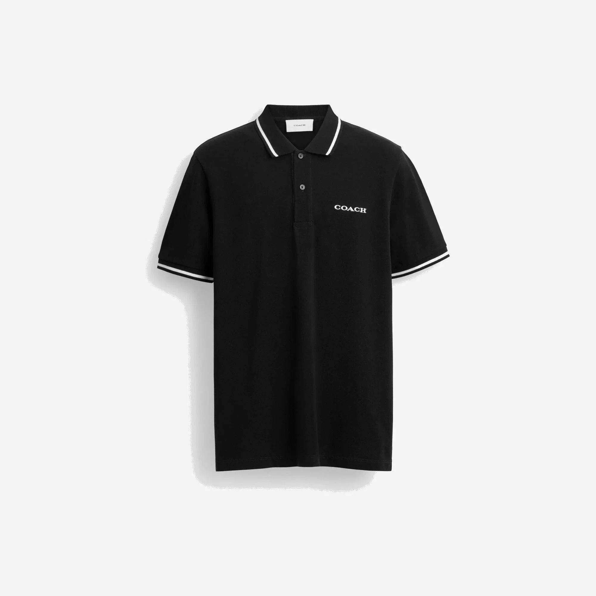 Coach Signature Trim Polo In Organic Cotton Black