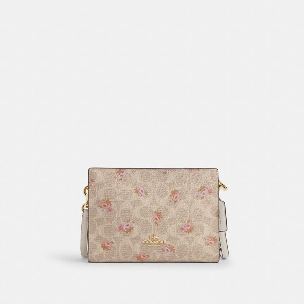 Coach Slim Crossbody Bag In Signature Canvas With Floral Print Gold-Sand Multi
