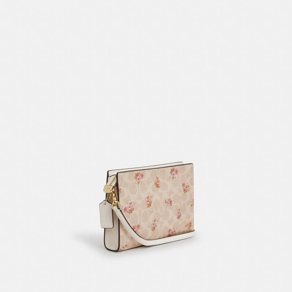 Coach Slim Crossbody Bag In Signature Canvas With Floral Print Gold-Sand Multi