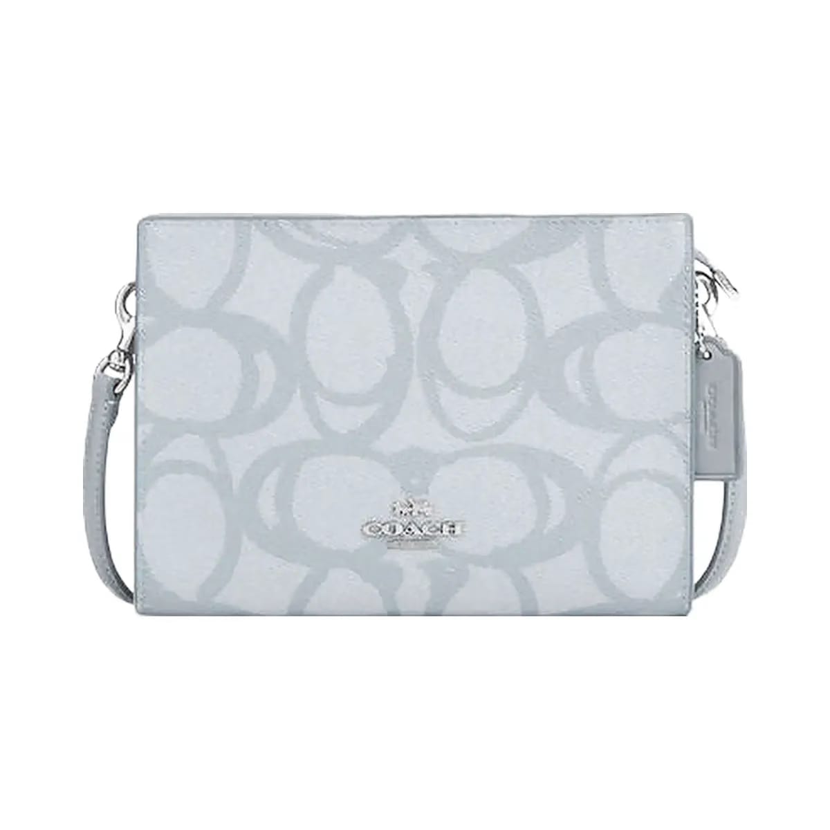Coach Slim Crossbody Bag In Sketch Signature Canvas Signature Canvas-Silver-Ice Blue