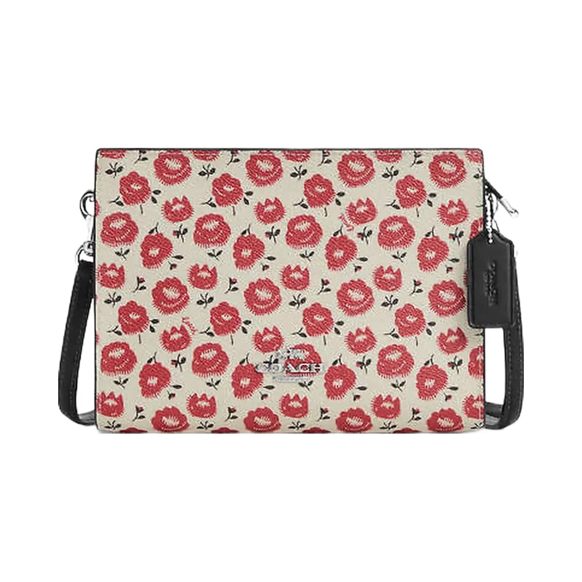 Coach Slim Crossbody Bag With Floral Print Silver-Chalk-Black Multi