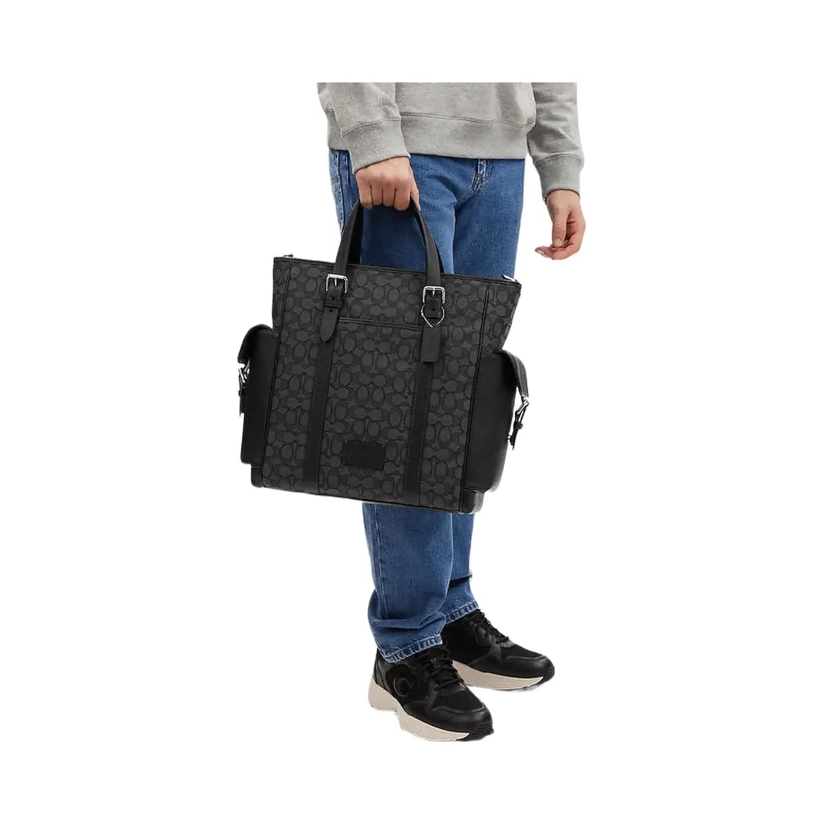 Coach Sprint Tote In Signature Jacquard Signature Jacquard-Silver-Charcoal-Black
