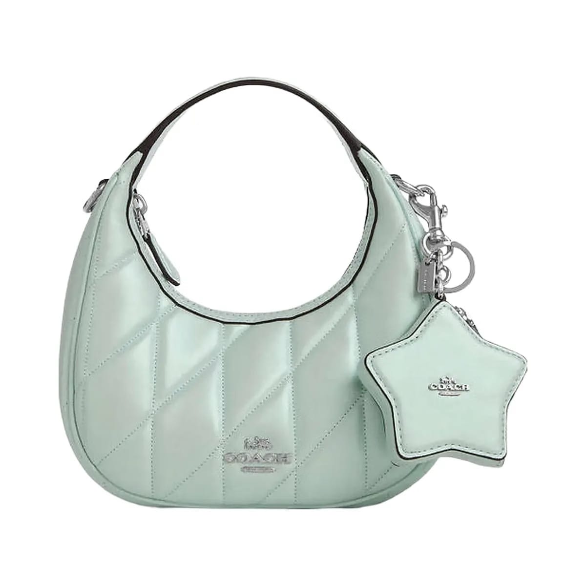 Coach Star Bag Charm Pearlized Leather-Silver-Green