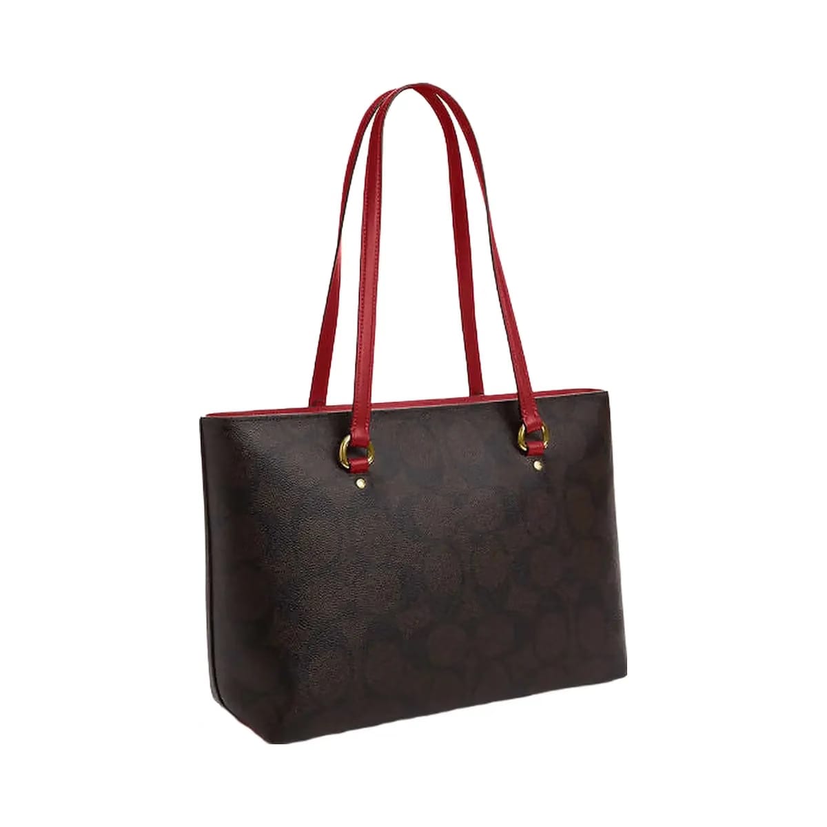 Coach Station Tote Bag In Maxi Signature Canvas Signature Canvas-Im-Walnut-True Red