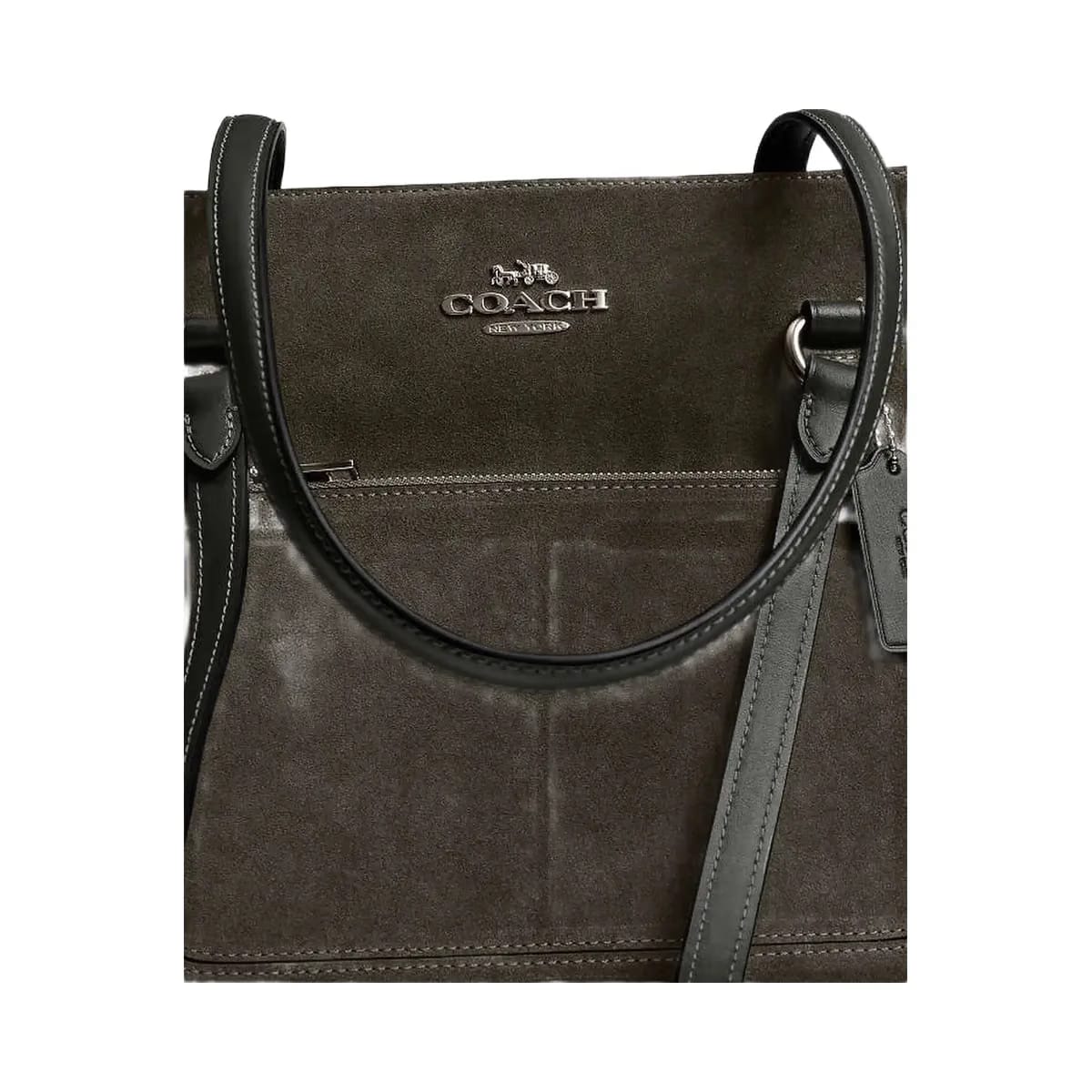 Coach Station Tote Bag Suede-Qb-Army Green