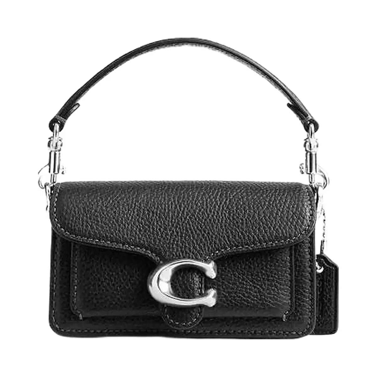 Coach Tabby Bag 12 Polished Pebble Leather-Silver-Black