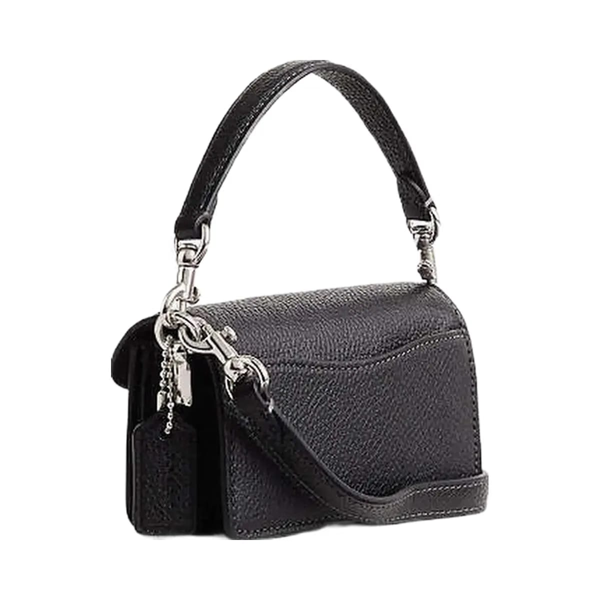 Coach Tabby Bag 12 Polished Pebble Leather-Silver-Black