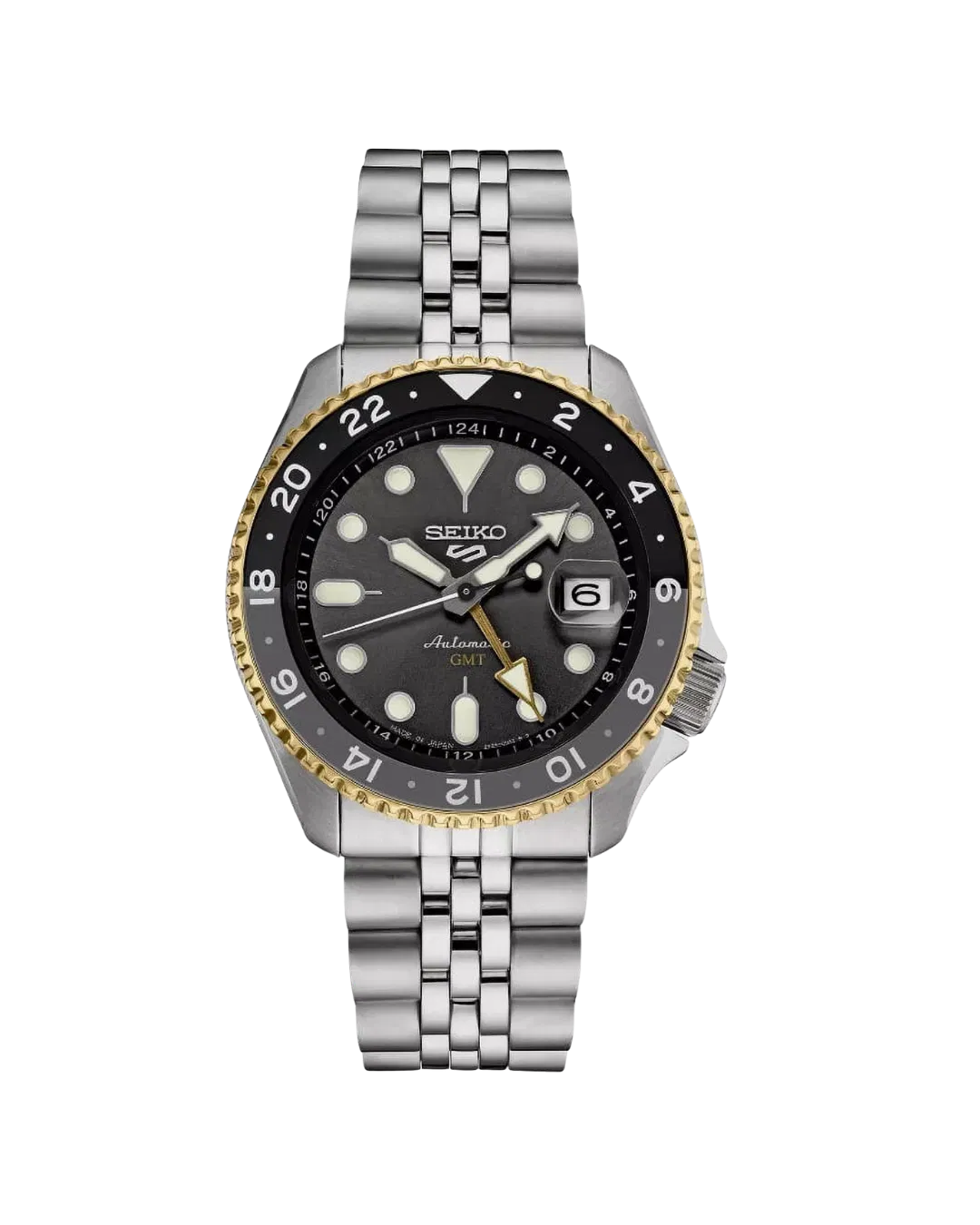 Seiko 5 SSK021 Men Sports GMT Mechanical Automatic Stainless Silver Tone