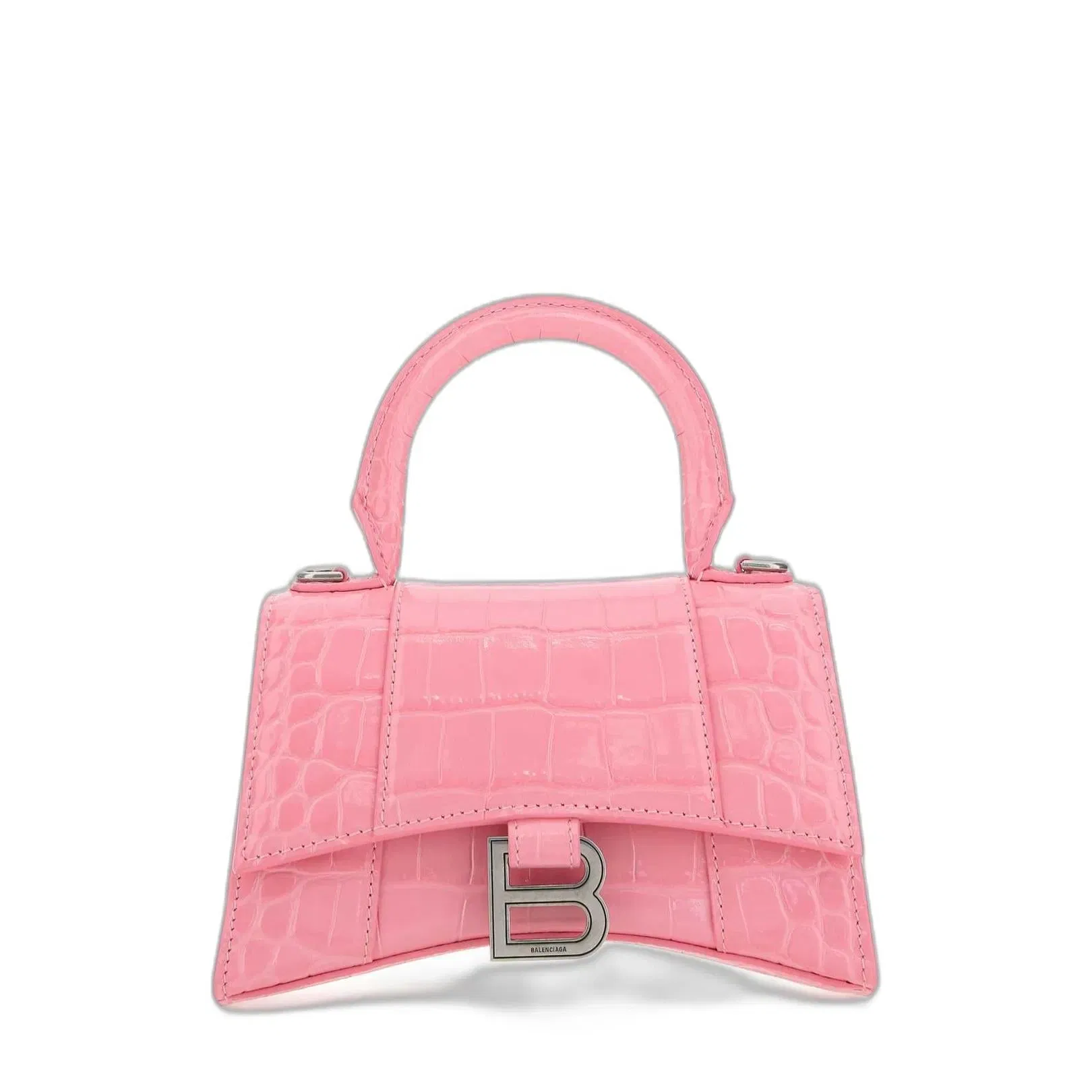 Hourglass Xs Logo Plaque Top Handle Bag in Pink