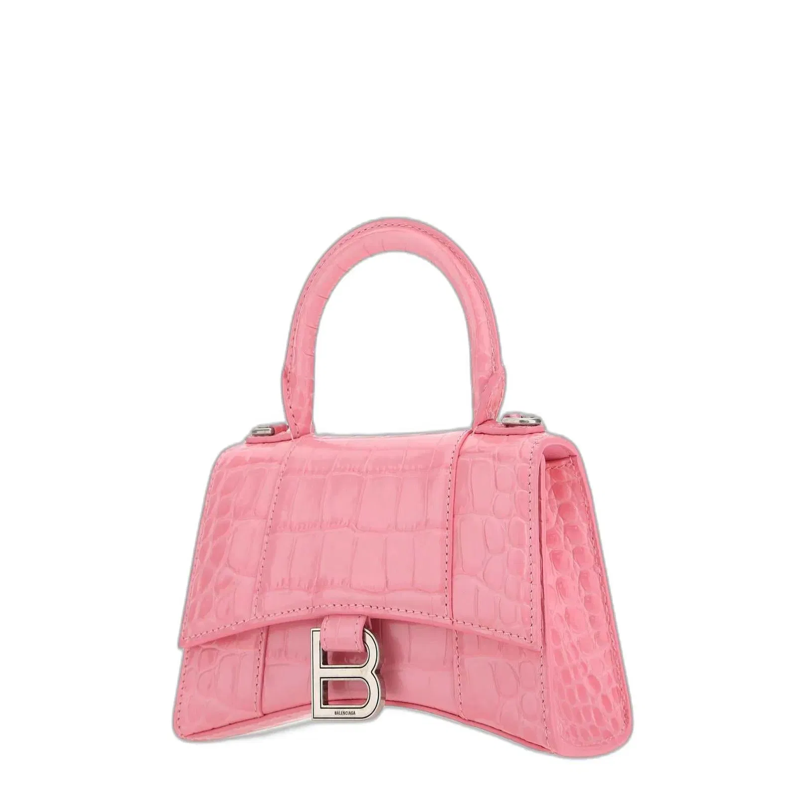 Hourglass Xs Logo Plaque Top Handle Bag in Pink