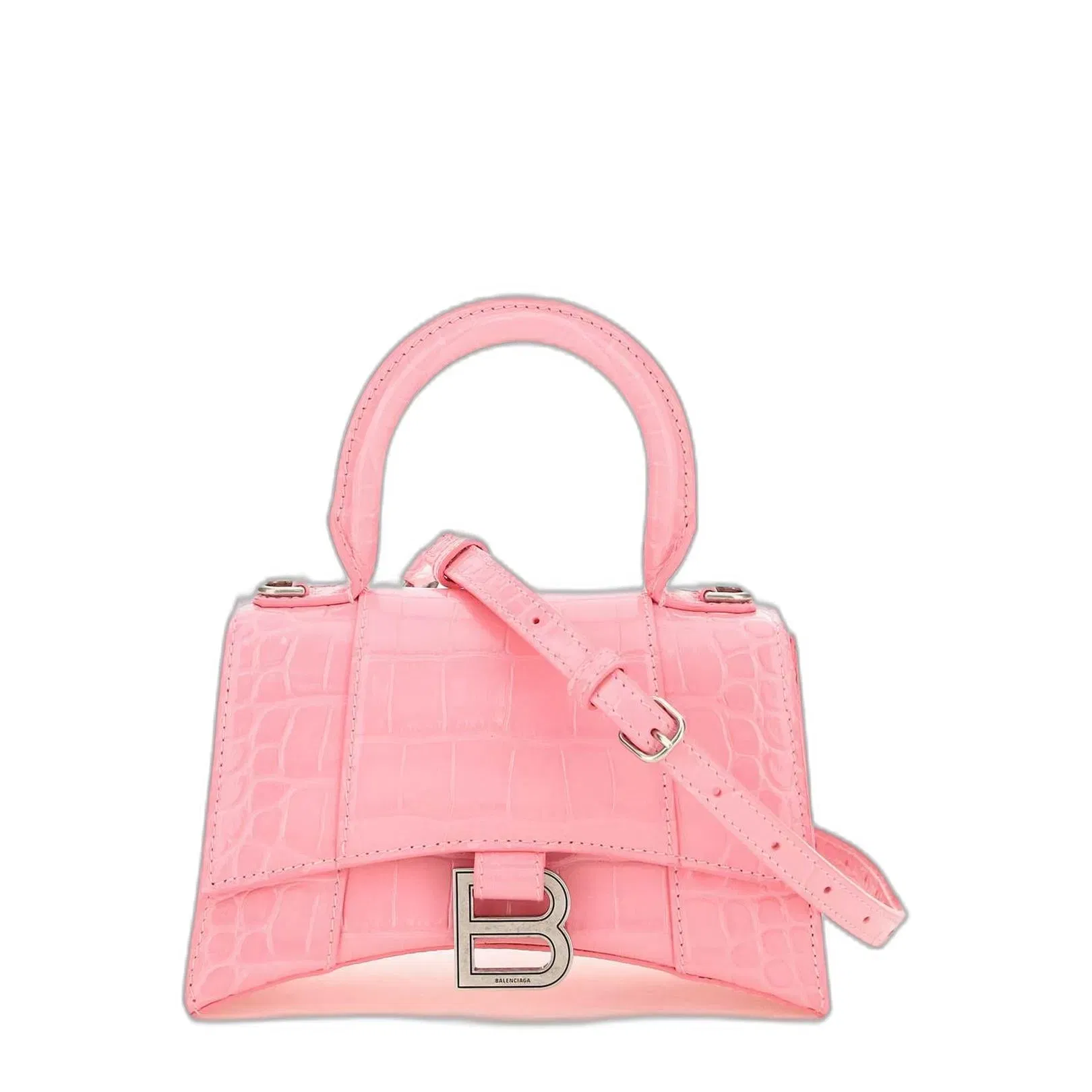 Hourglass Xs Logo Plaque Top Handle Bag in Pink