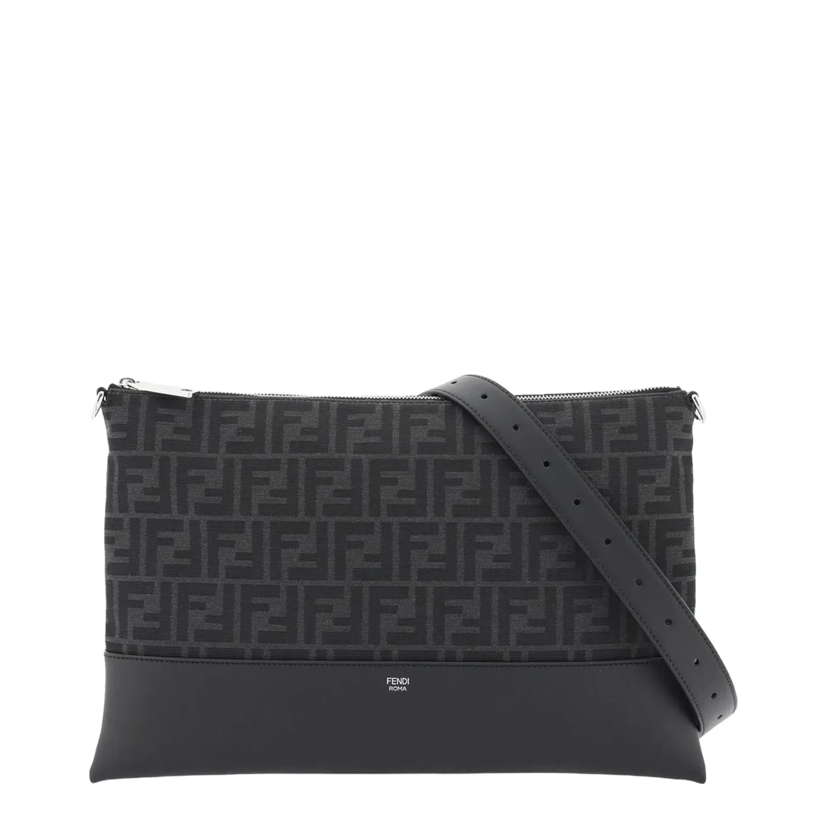 FF Jacquard Black Leather Crossbody Bag
