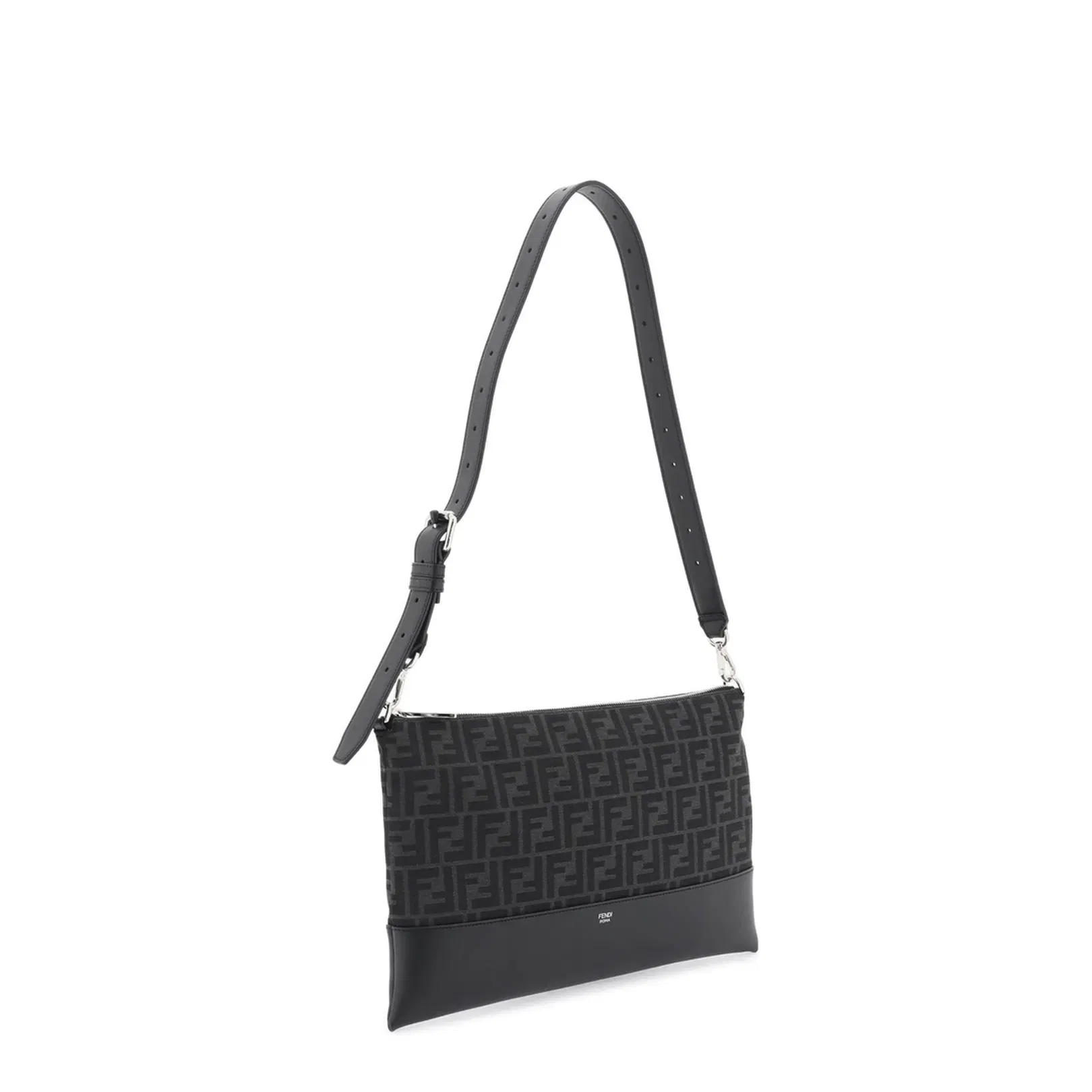 FF Jacquard Black Leather Crossbody Bag