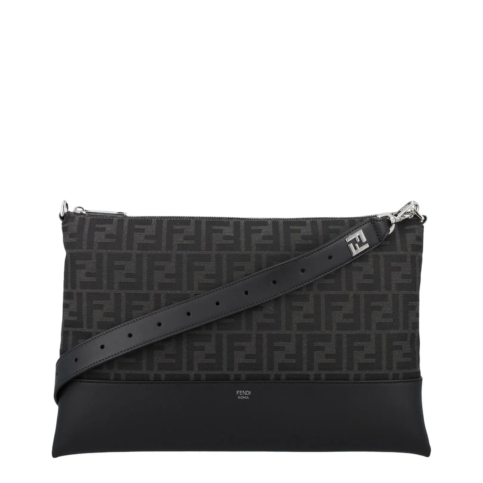 FF Jacquard Black Leather Crossbody Bag
