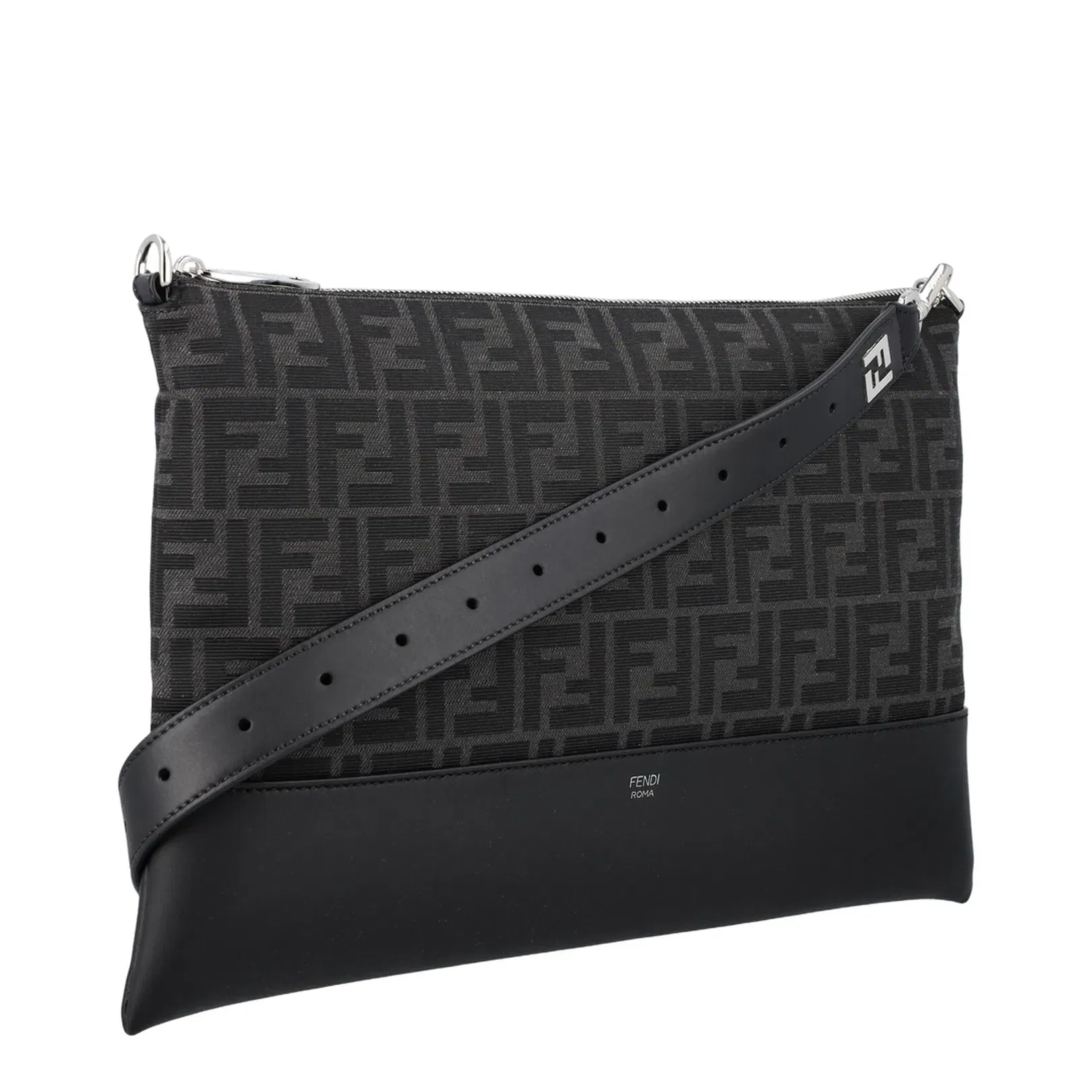 FF Jacquard Black Leather Crossbody Bag