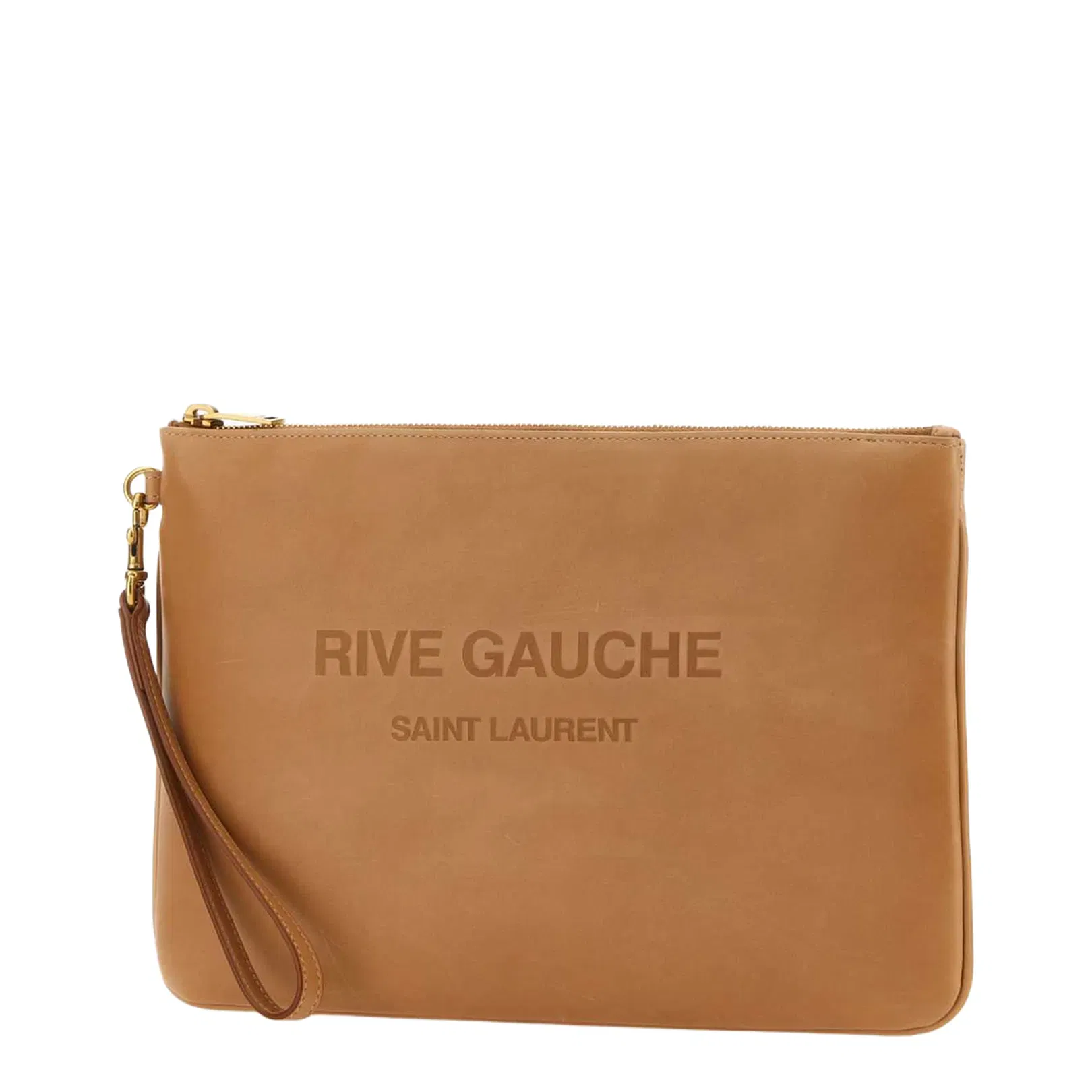 Camel Leather Clutch Bags - Brown