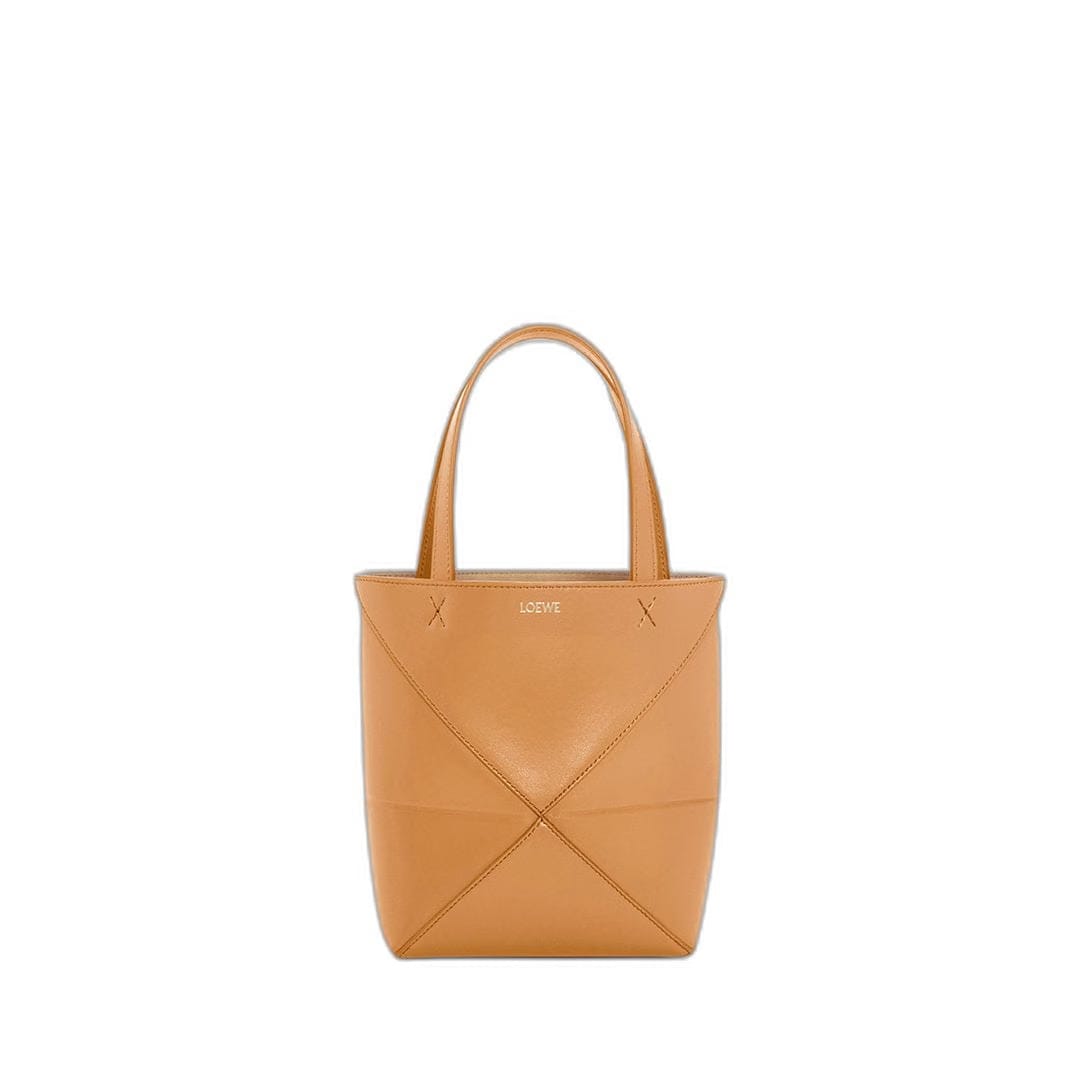 Puzzle Fold Mini Leather Tote Bags - Beige
