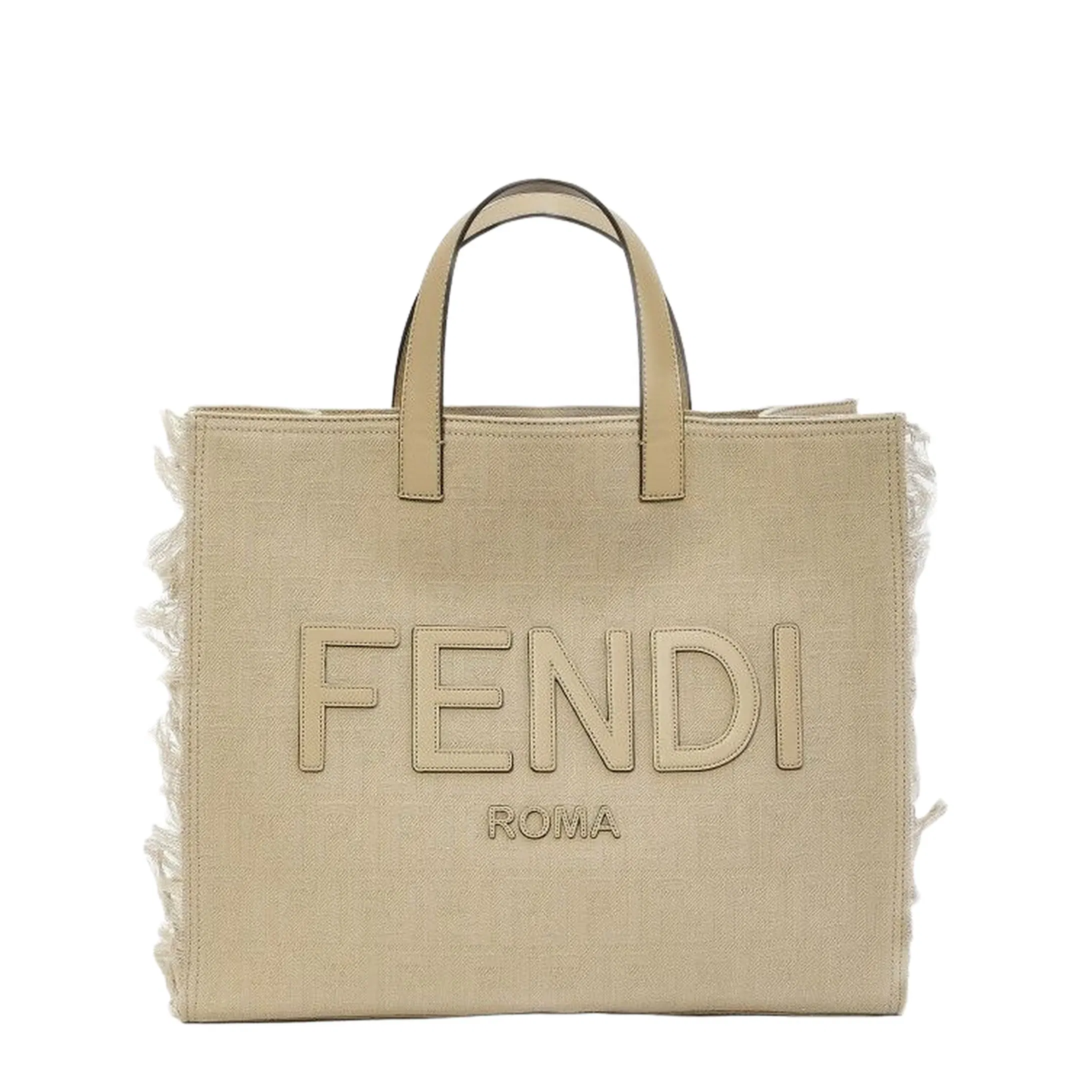 FF Jacquard Fringed Beige Leather Bag