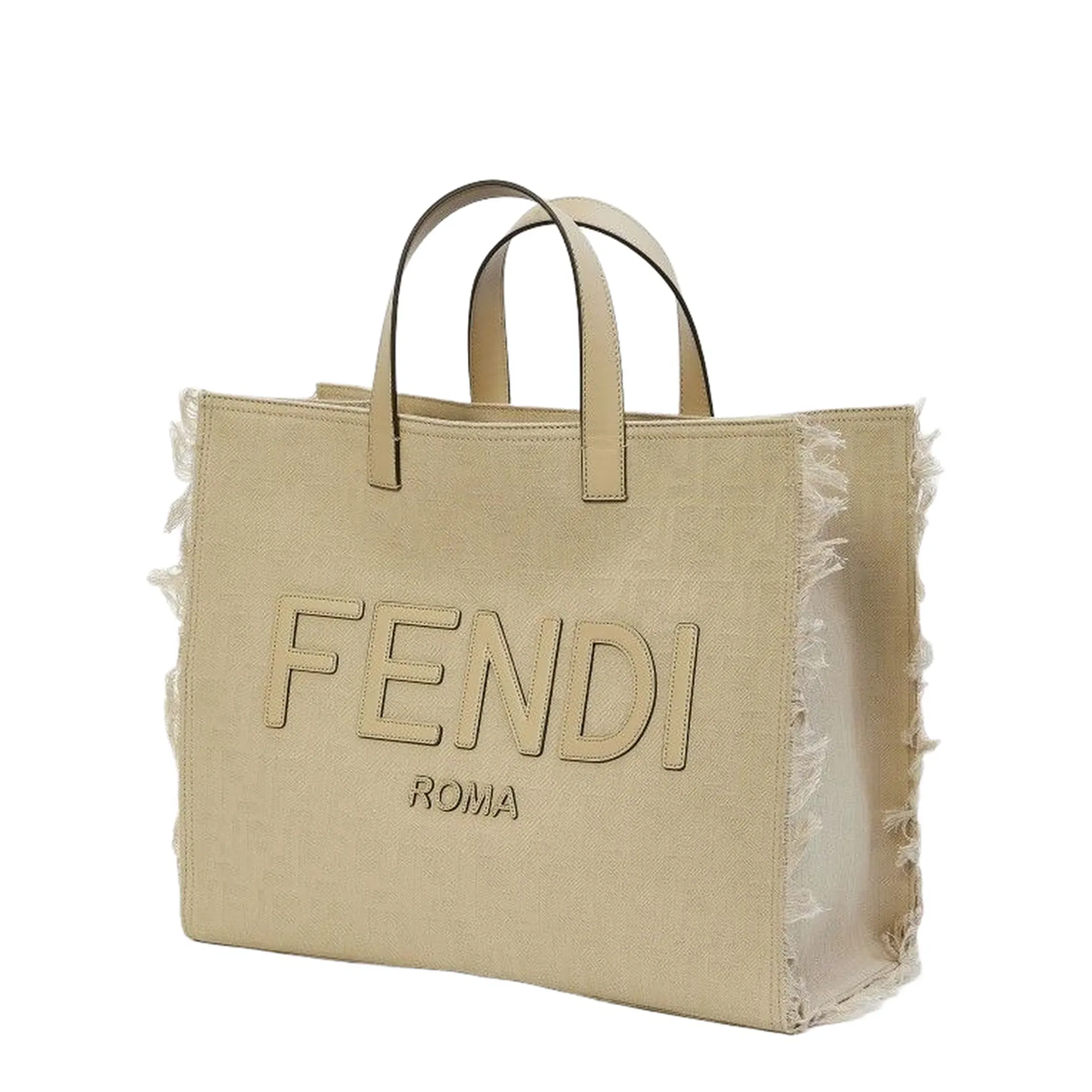 FF Jacquard Fringed Beige Leather Bag