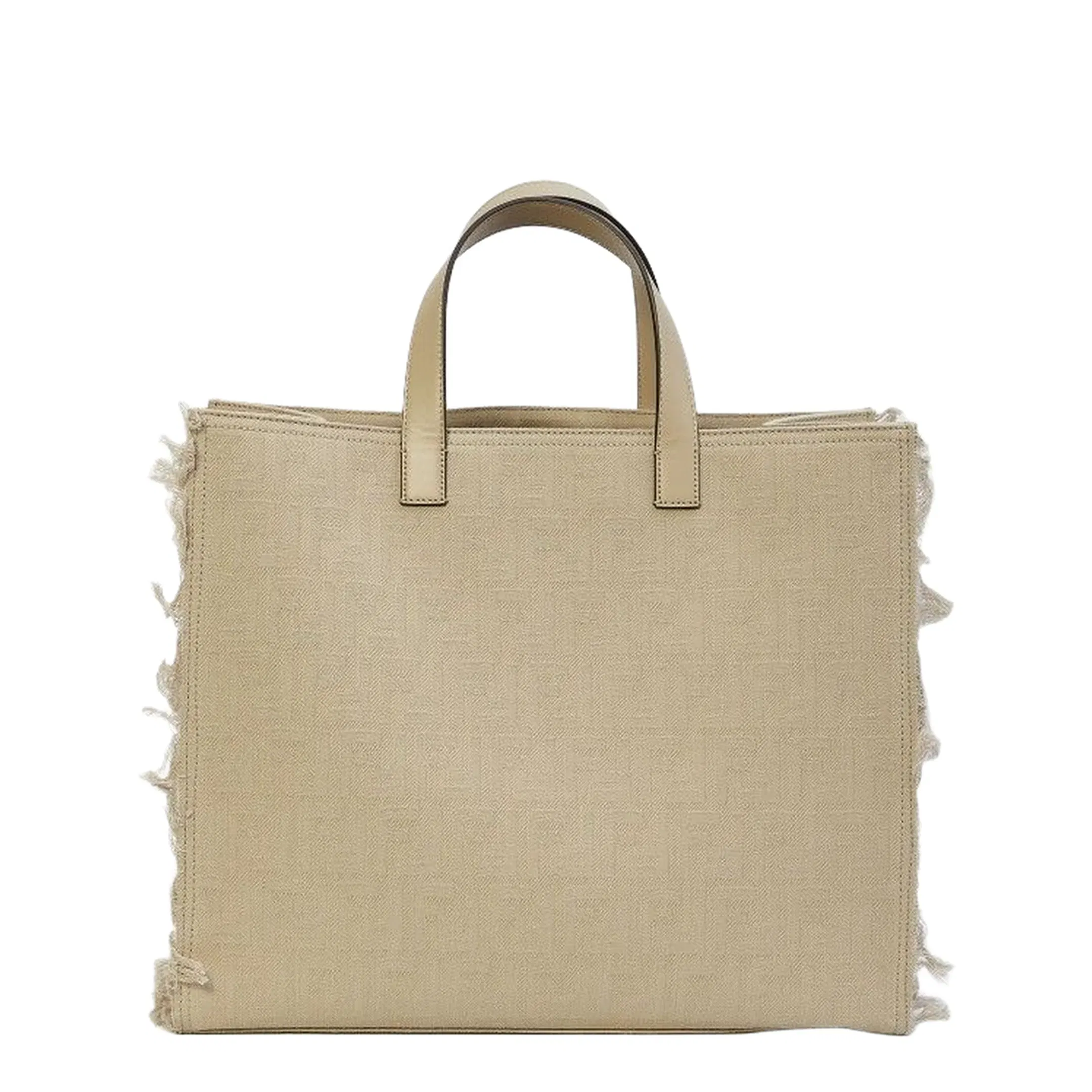 FF Jacquard Fringed Beige Leather Bag