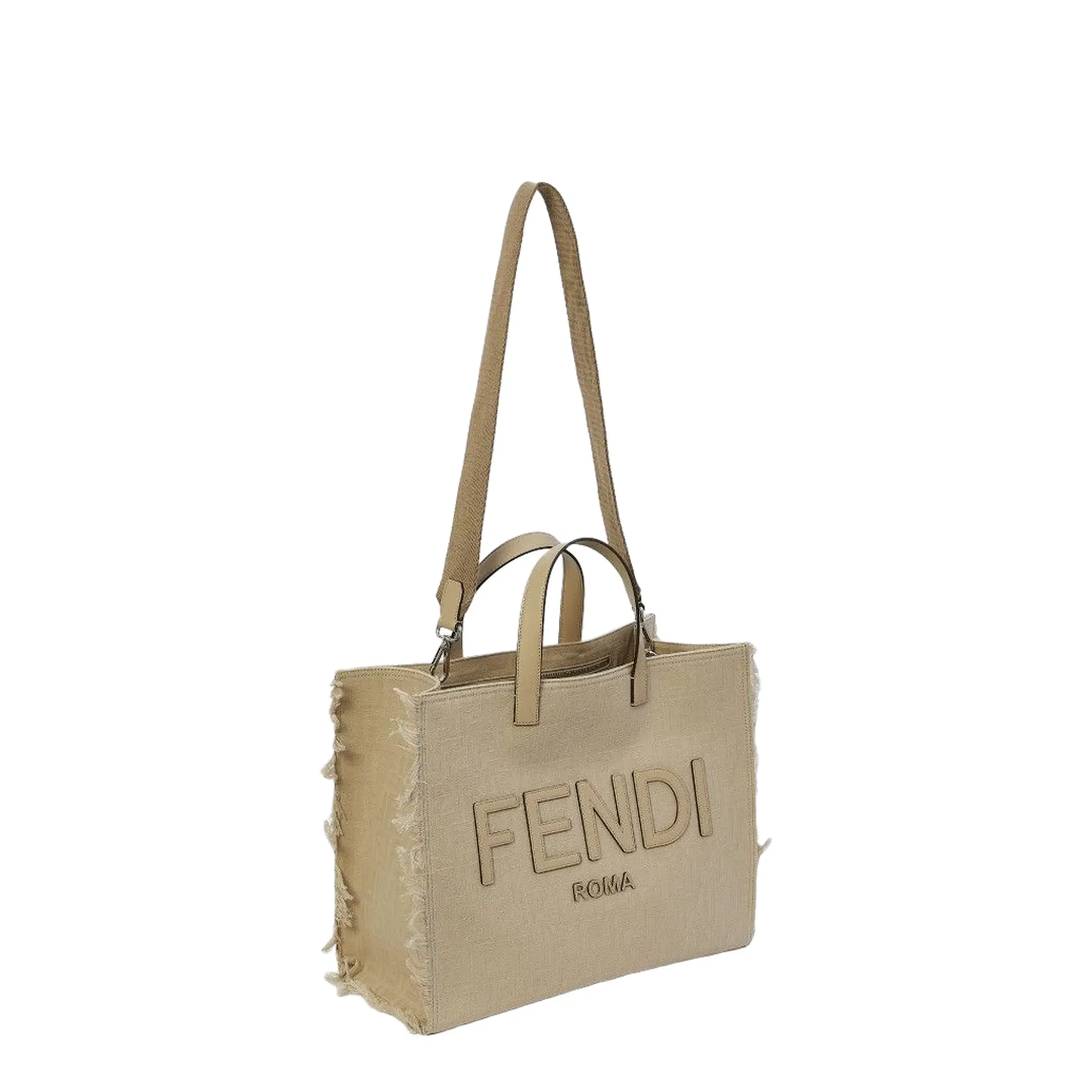 FF Jacquard Fringed Beige Leather Bag
