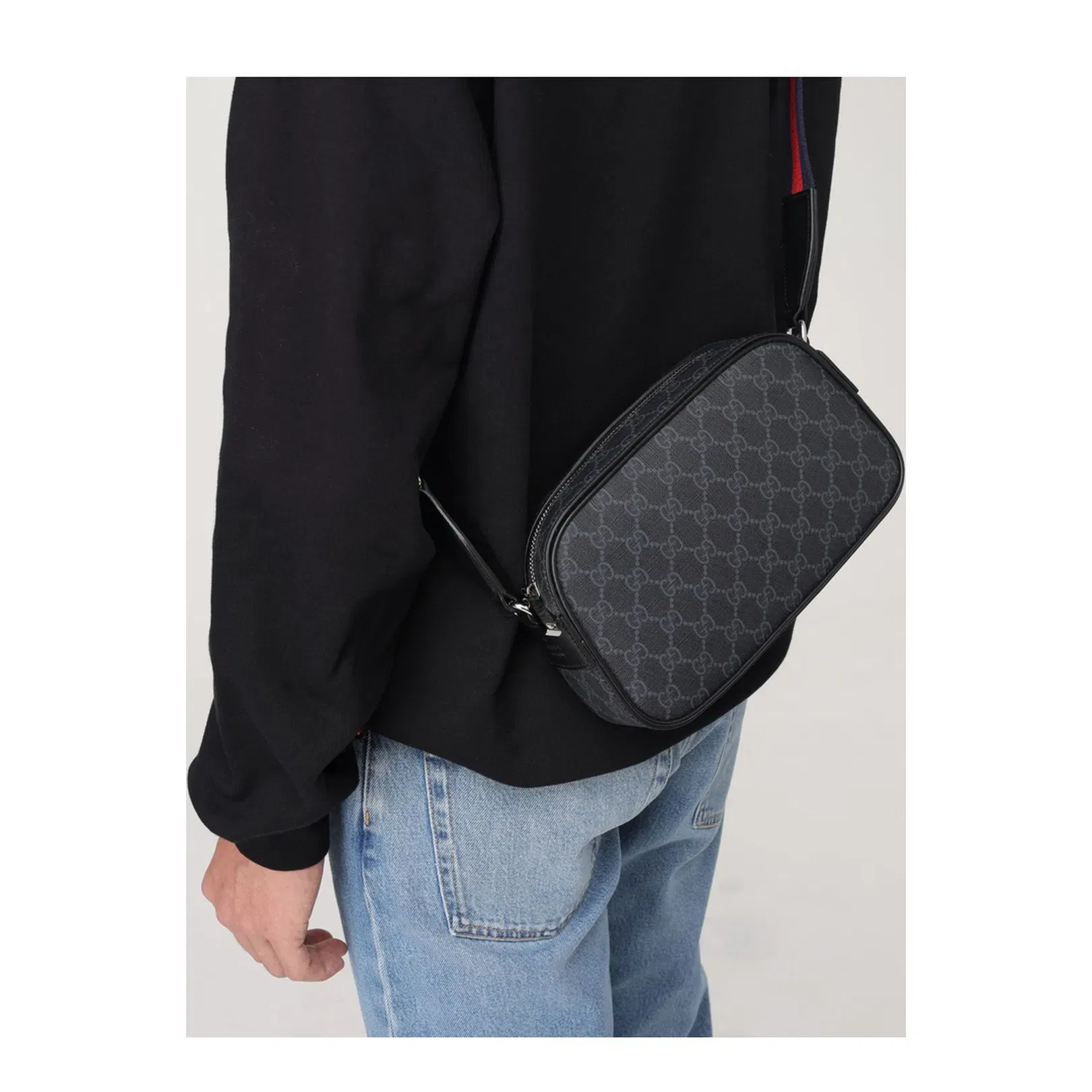 GG Emblem Small Nylon Crossbody Bag - Black